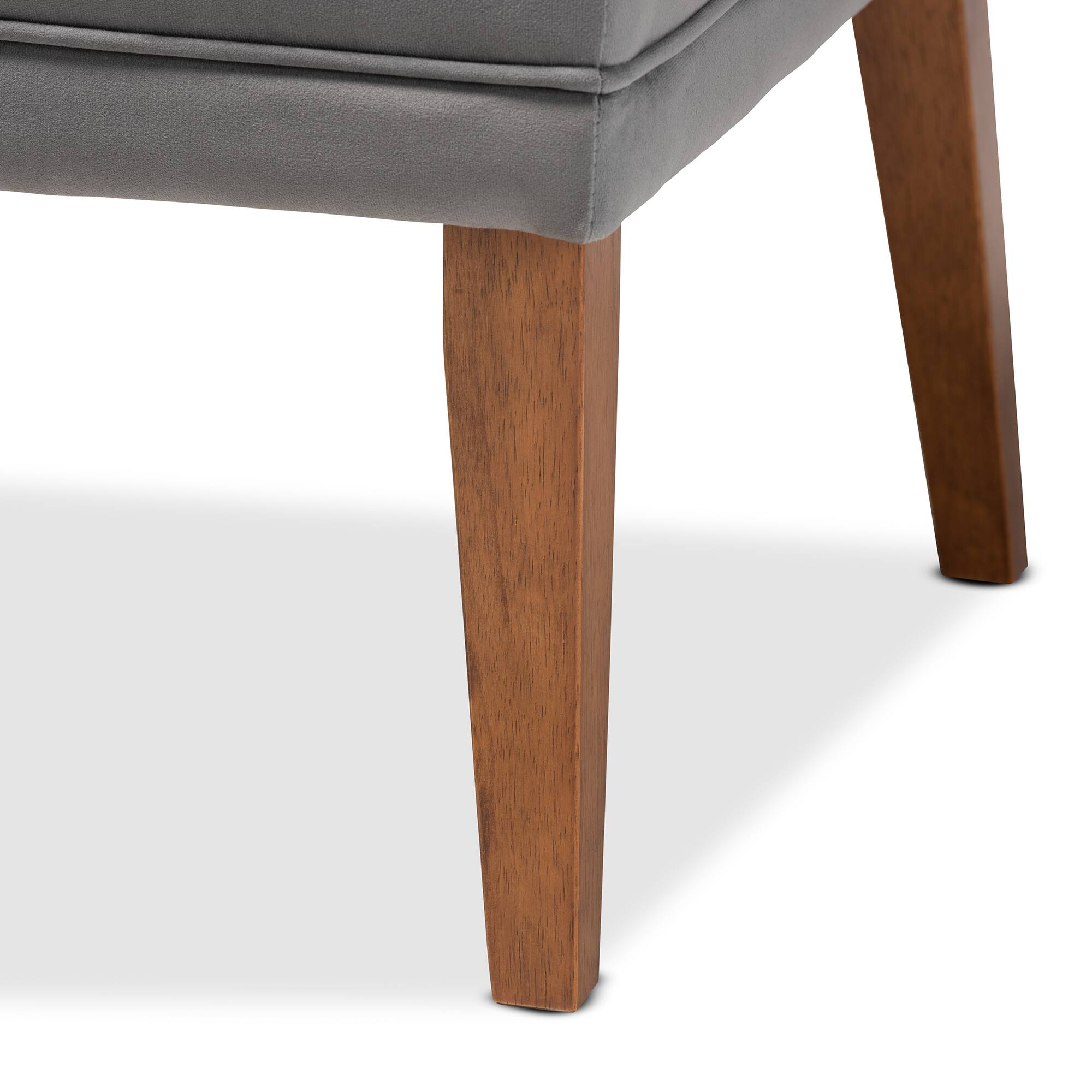 Alt View 2. Baxton Studio - Stewart Mid-Century Modern Velvet Upholstered and Finished Wood Dining Chair - Grey/Walnut Brown.