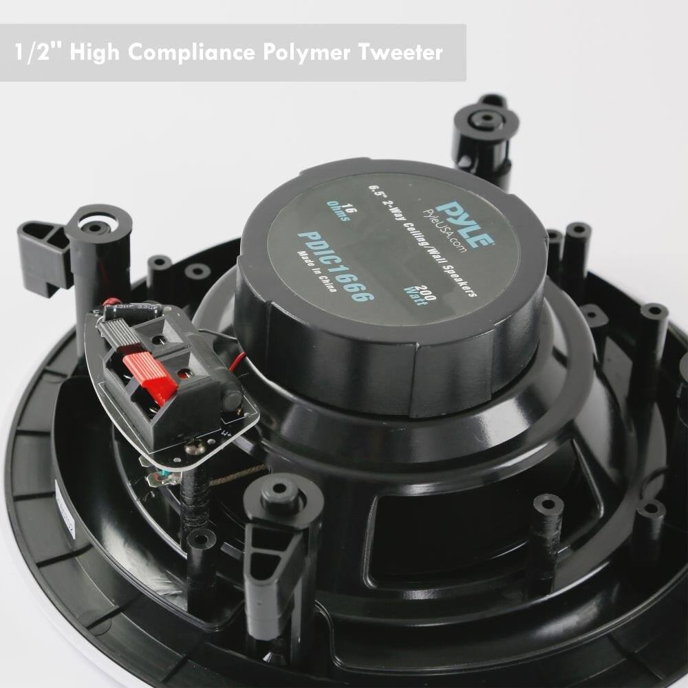 1/2" High Compliance Polymer Tweeter

6.5 Ohms

16 2-Way

PyleUSA PYLE PDIC1666

Made in China

1666 Watt

200 Speakers