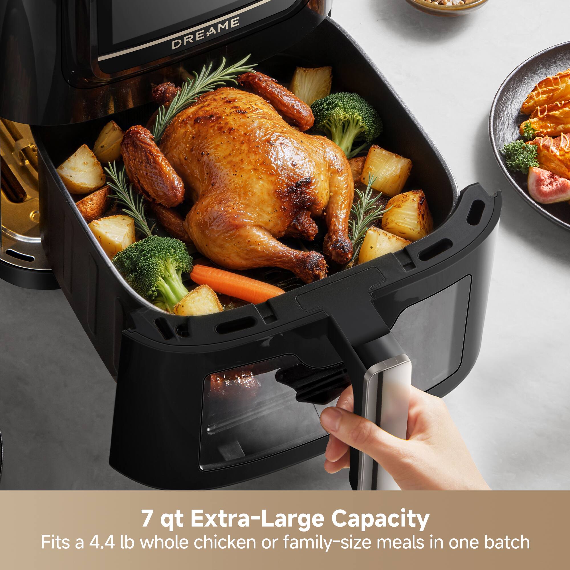 DREAME 7 qt Extra-Large Capacity Fits a 4.4 lb whole chicken or family-size meals in one batch