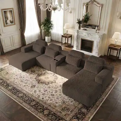 Front. Anysun - 143.7" U-Shaped Velvet Sectional Sofa with Chaise Lounge & Cup Holders, Extra Large Modular Couch for Home - Coffee.
