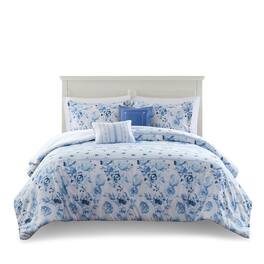 Gracie Mills - Alejandra Floral Striped Comforter Set - Blue