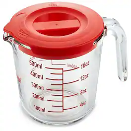 NutriChef - 2 Cups Glass Measuring Cup with Lid (19 oz) - Heat-Resistant Borosilicate Liquid Measure Cup