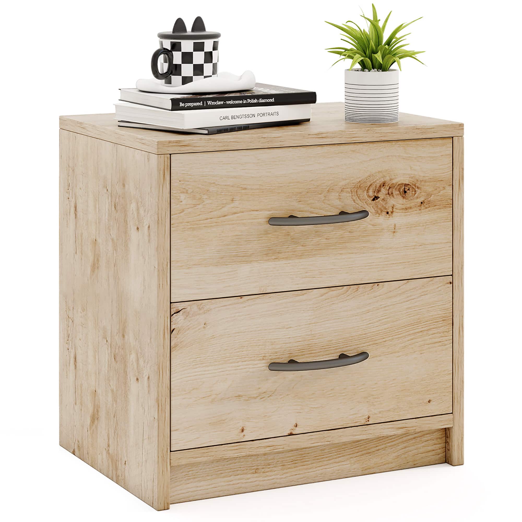 Gymax - 2-Drawer Nightstand Modern Bedside Table w/ Storage for Living Room Bedroom - Oak