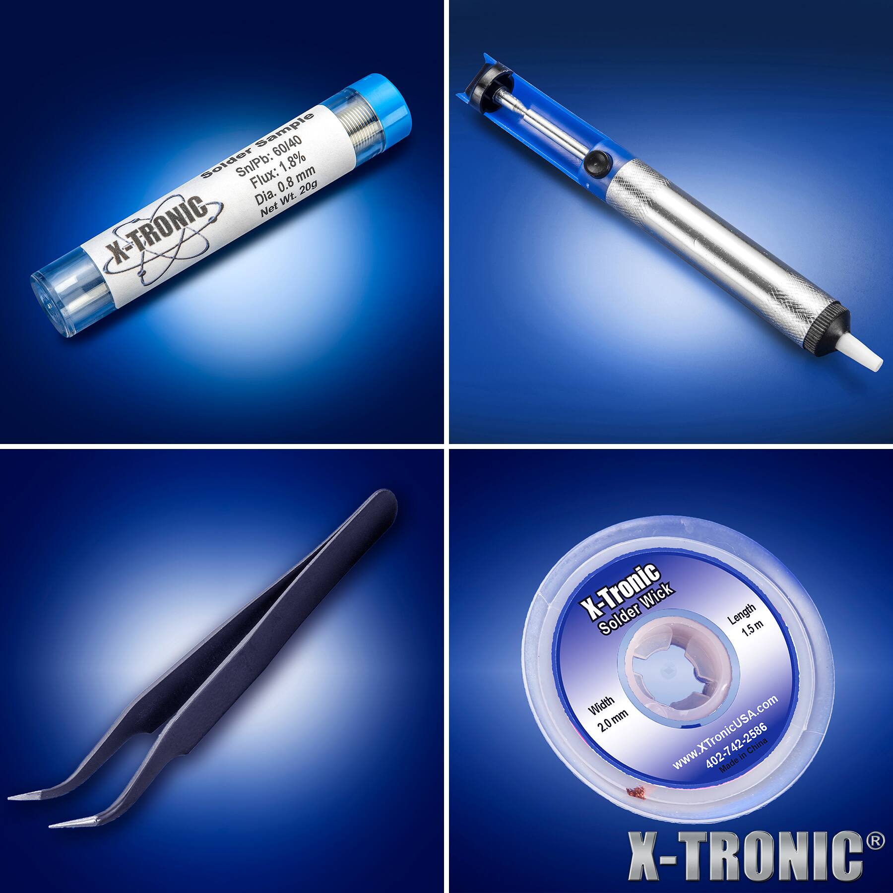 Sample 60/40 Solder Sn/Pb: 1.8% mm Flux: 0.8 20g Dia. Wt. Net X-TRONIC

X-Tronic Solder Wick Length 1.5m Width 2.0 www.XTronicUSA.com us China Made X-TRONIC

X-Tronic Solder Wick
Length 1.5m
Width 2.0mm
www.XTronicUSA.com
402742-2388
Made in China