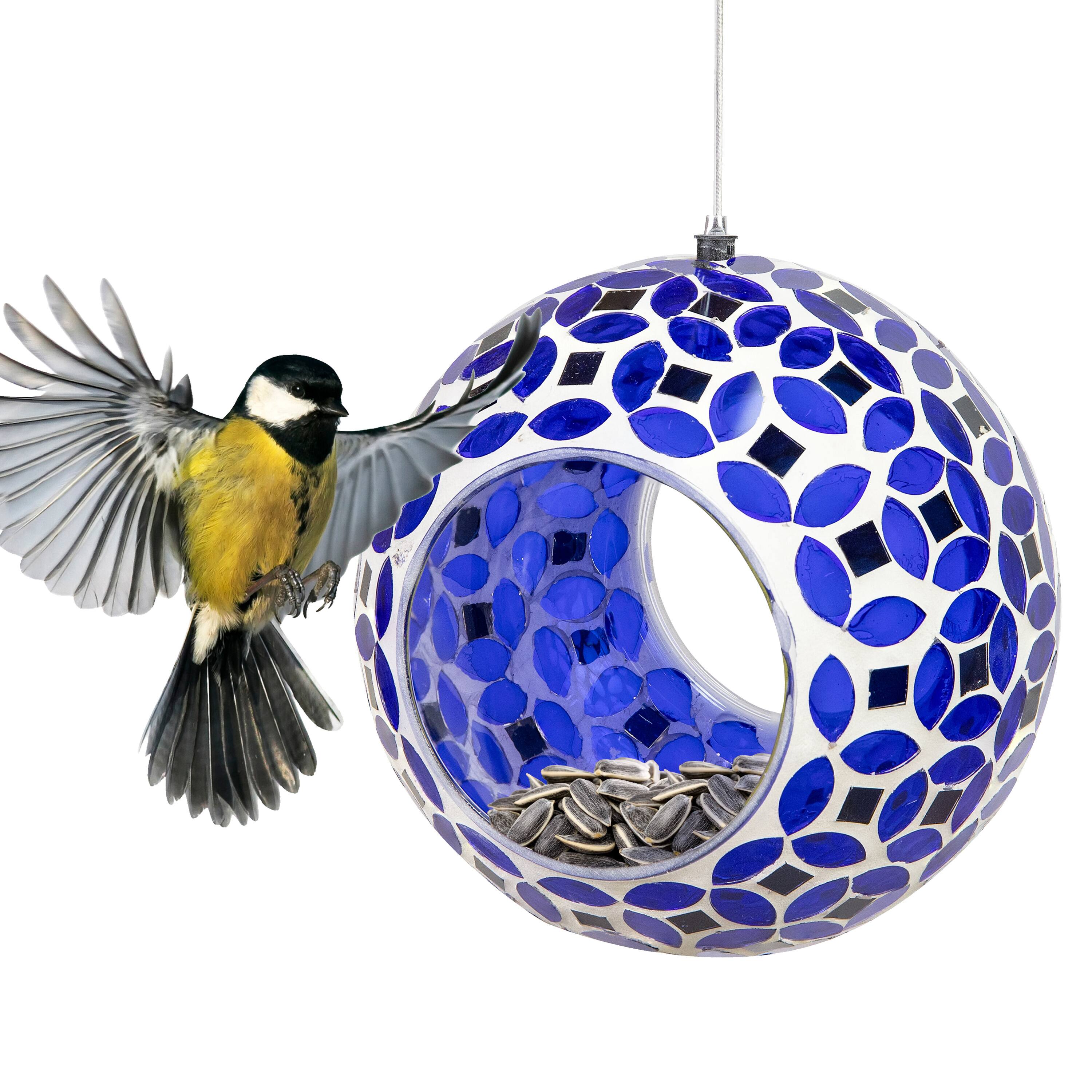 Alt View 9. Sunnydaze - Mosaic Glass Fly-Through Hanging Bird Feeder – 8pk - Lavender Mosaic.