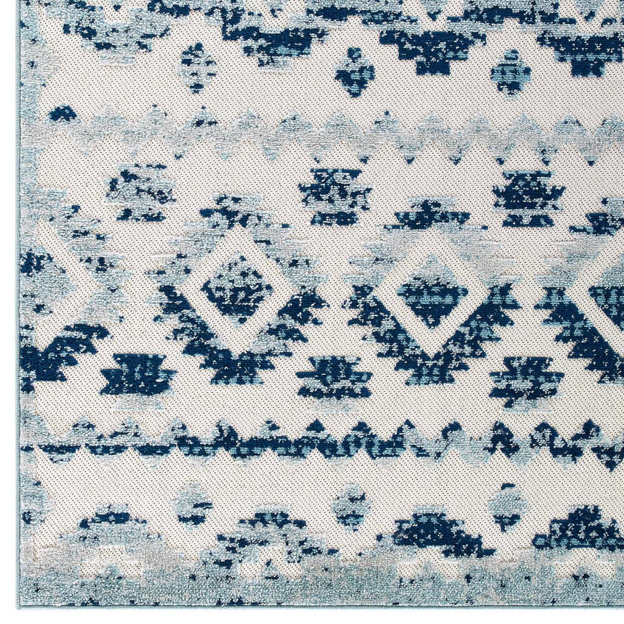 Alt View 3. Modway - Reflect Takara Abstract Diamond Moroccan Trellis Indoor and Outdoor Area Rug - Ivory and Blue.