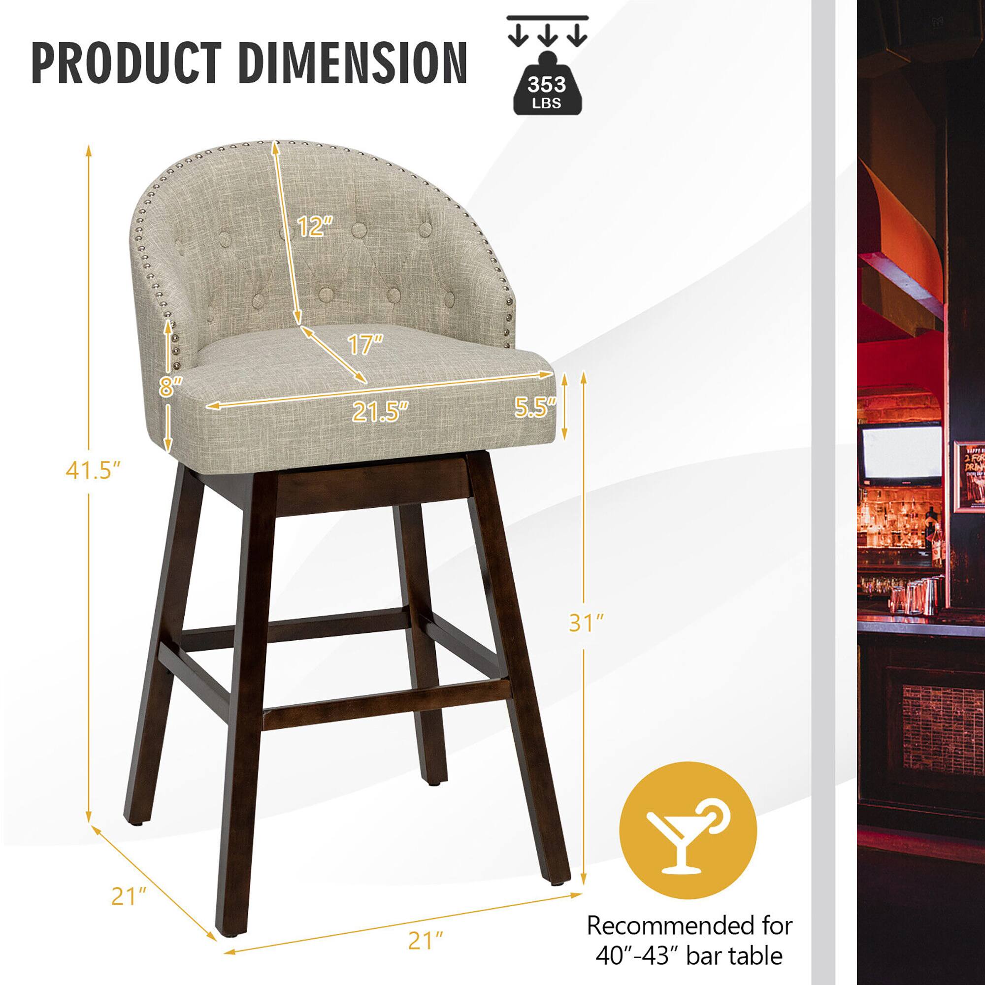 PRODUCT DIMENSION, 353 LBS, 12", 18", 17", 21.5", 5.5", 41.5", 31", 21", 21", Recommended for 40"-43" bar table