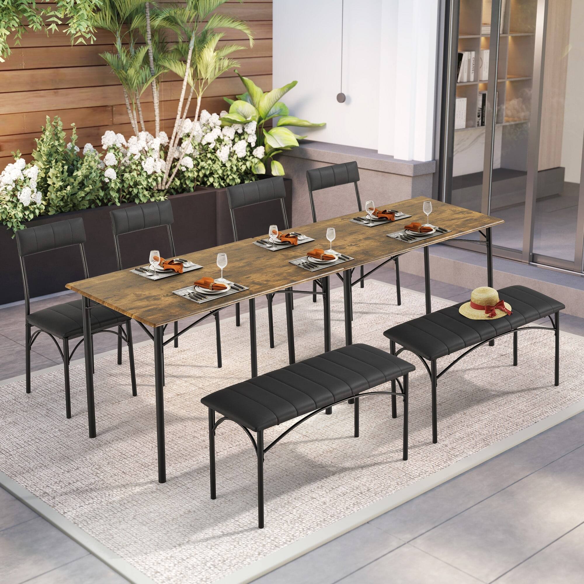 Alt View 6. U-HOMY - 4-Piece Space-Saving Dining Table Set with Faux Marble or Wood Grain Top and Modern Chairs - Wood&Black.