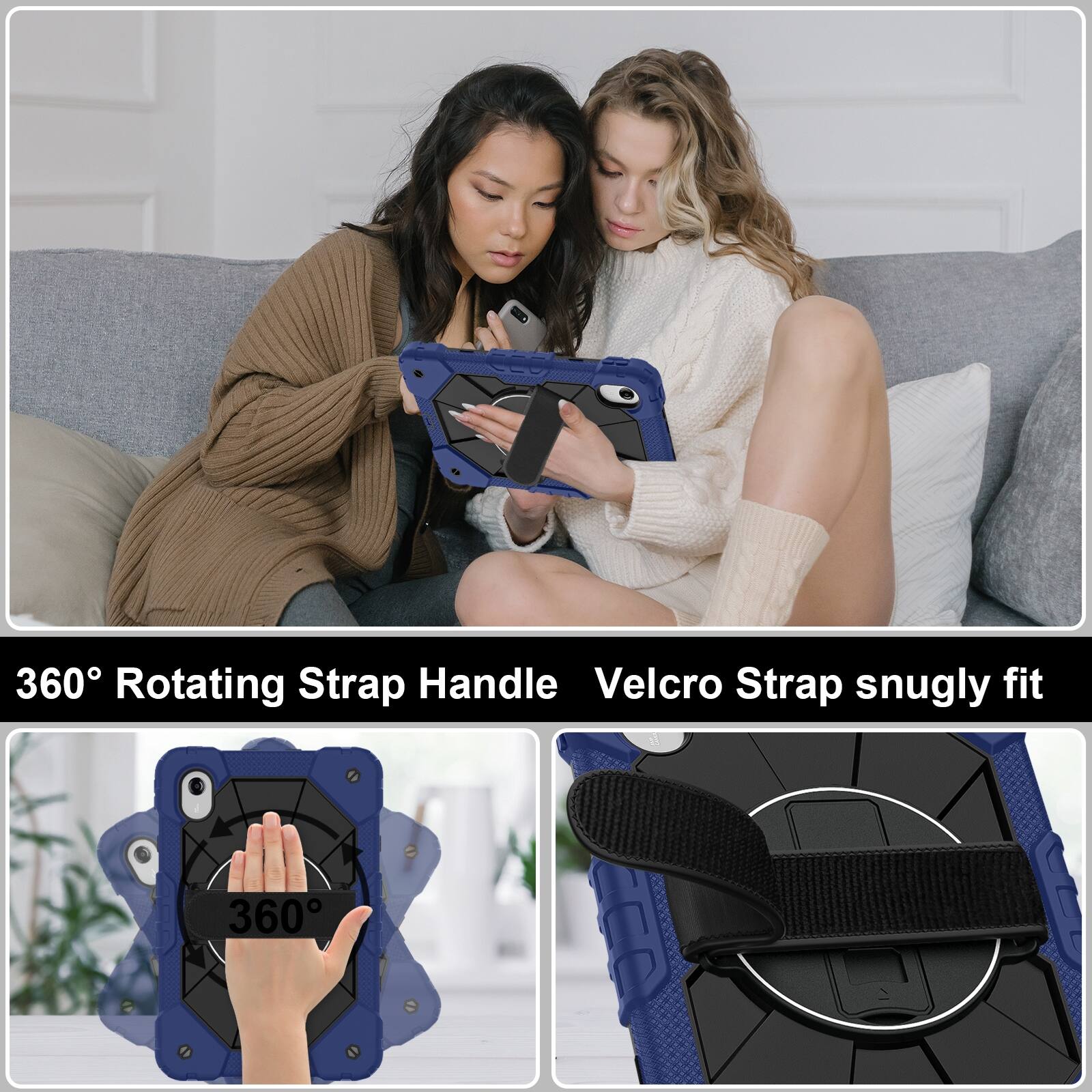 360° Rotating Strap Handle Velcro Strap snugly fit