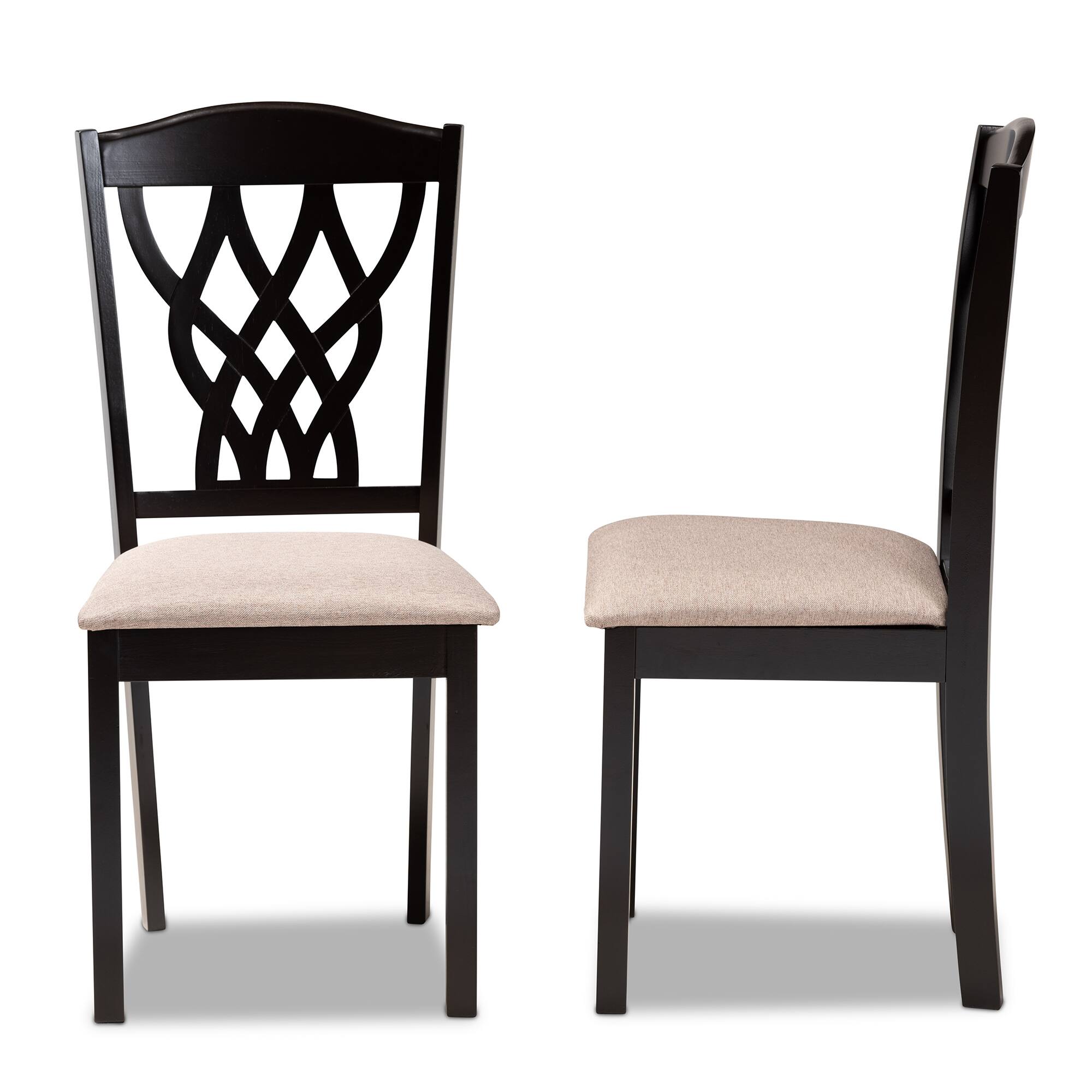 Left. Baxton Studio - Delilah Modern Fabric Upholstered and Finished Wood 2-Piece Dining Chair Set - Sand/Dark brown.