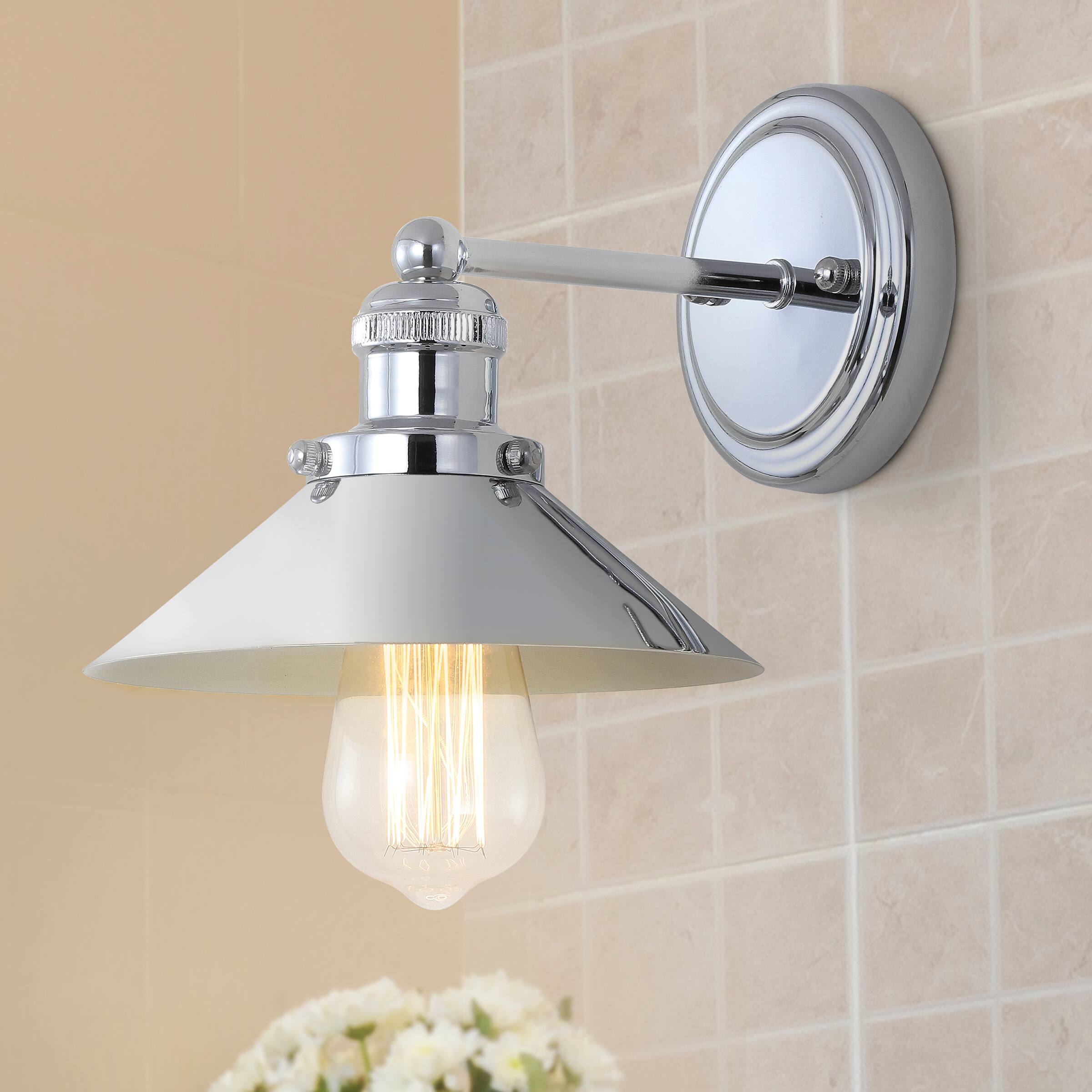 Alt View 1. Jonathan Y - July 7.88" 1-Light Industrial Farmhouse Metal Vanity Light, Chrome - Chrome.