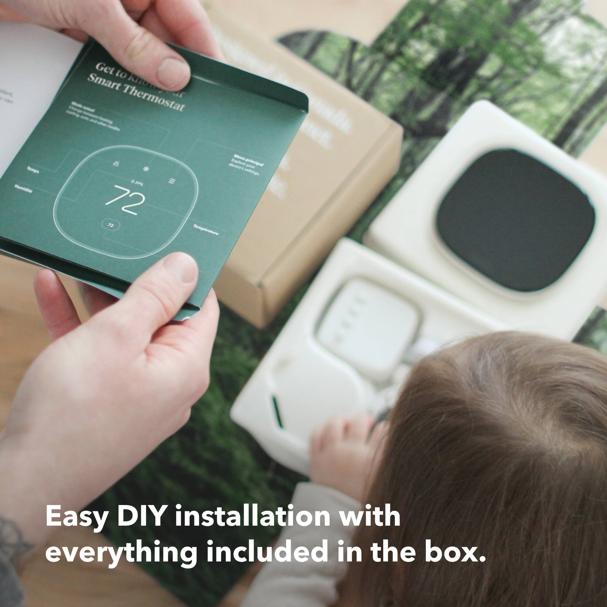 Get to Smart Thermostat - e + . 72 72 E - - - - - - -mpatere Easy DIY installation with everything included in the box.