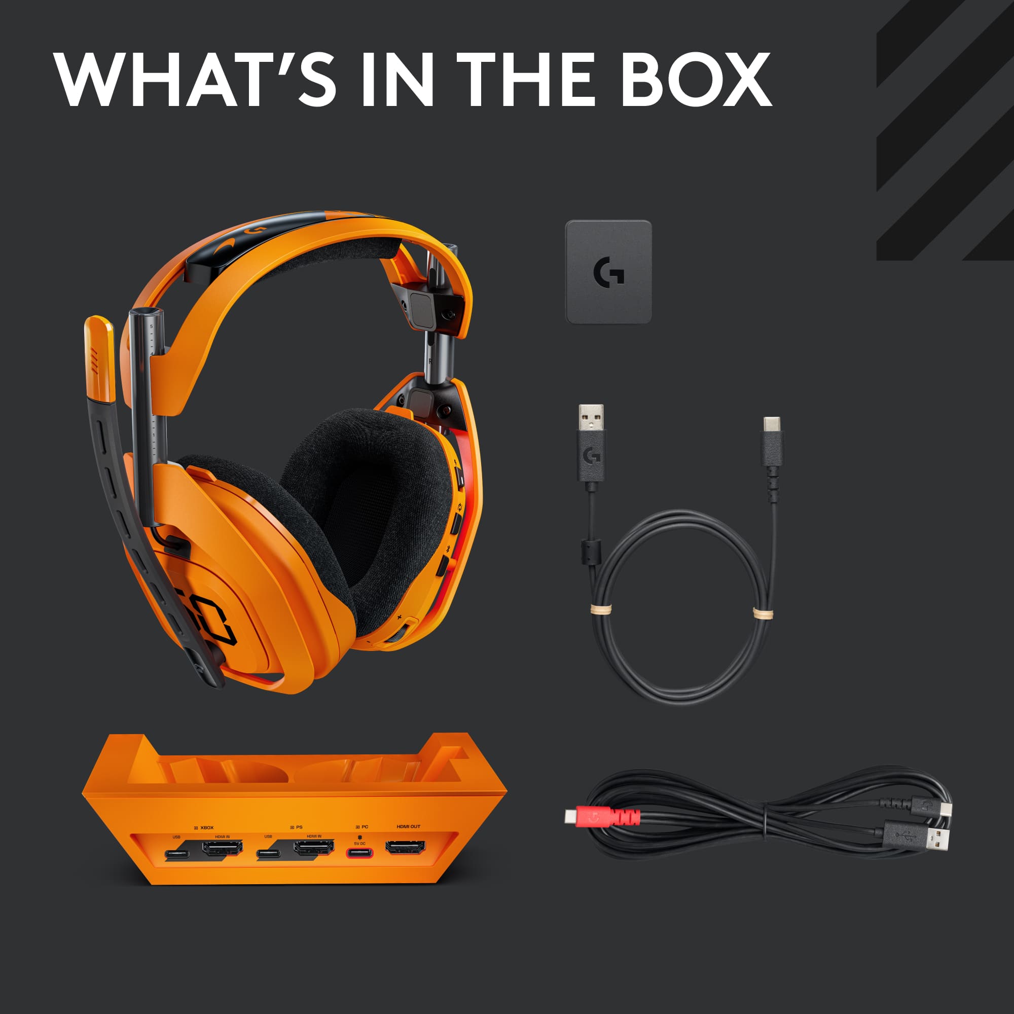 WHAT'S IN THE BOX
- Headset
- USB Adapter
- 3.5mm Audio Cable
- Power Cable
- Power Adapter
- Box