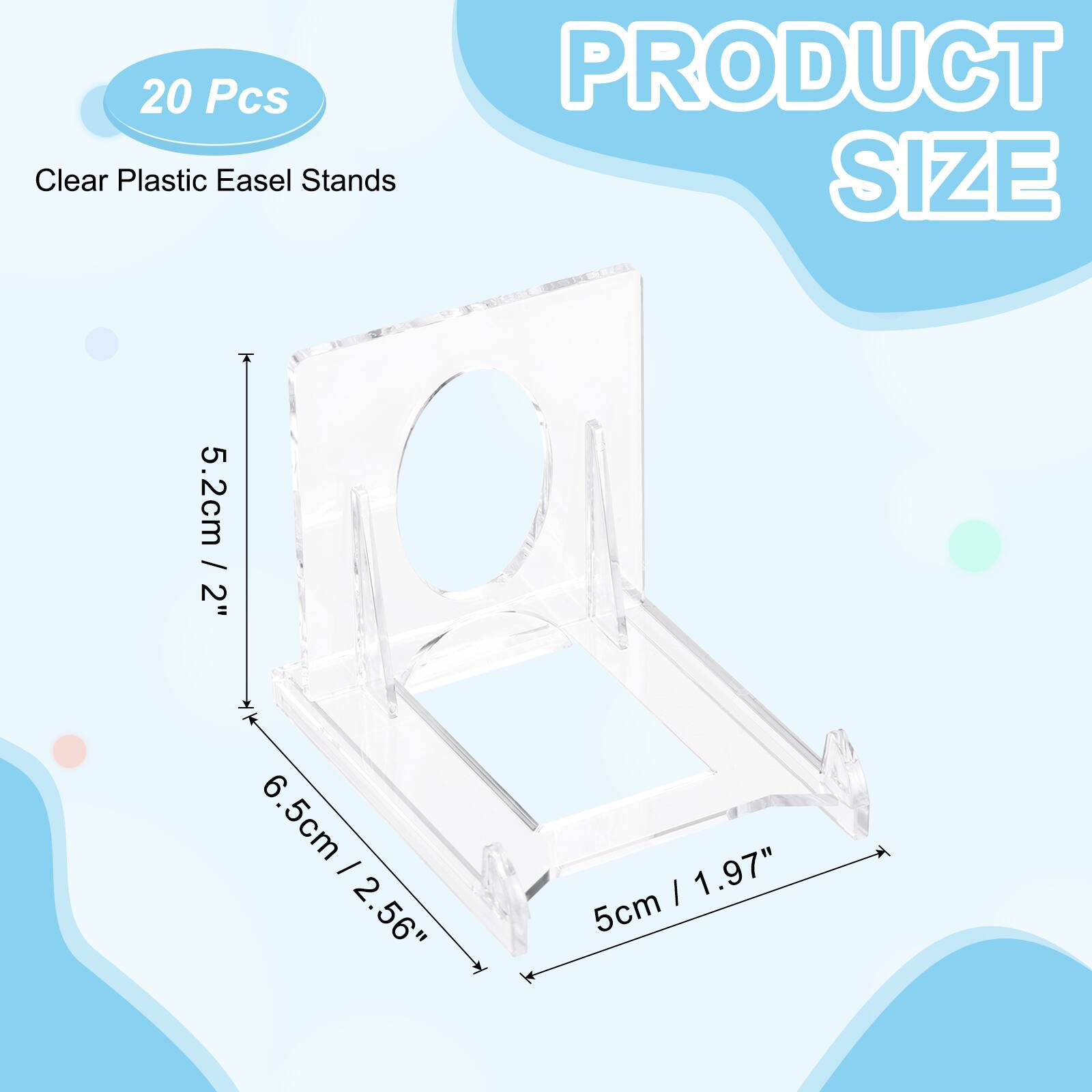 20 Pcs Clear Plastic Easel Stands

PRODUCT SIZE

5.2cm / 2"  
6.5cm / 2.56"  
5cm / 1.97"