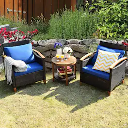 Gymax - 3PCS Patio Wicker Rattan Conversation Set Outdoor Furniture Set w/ Cushion - as pic