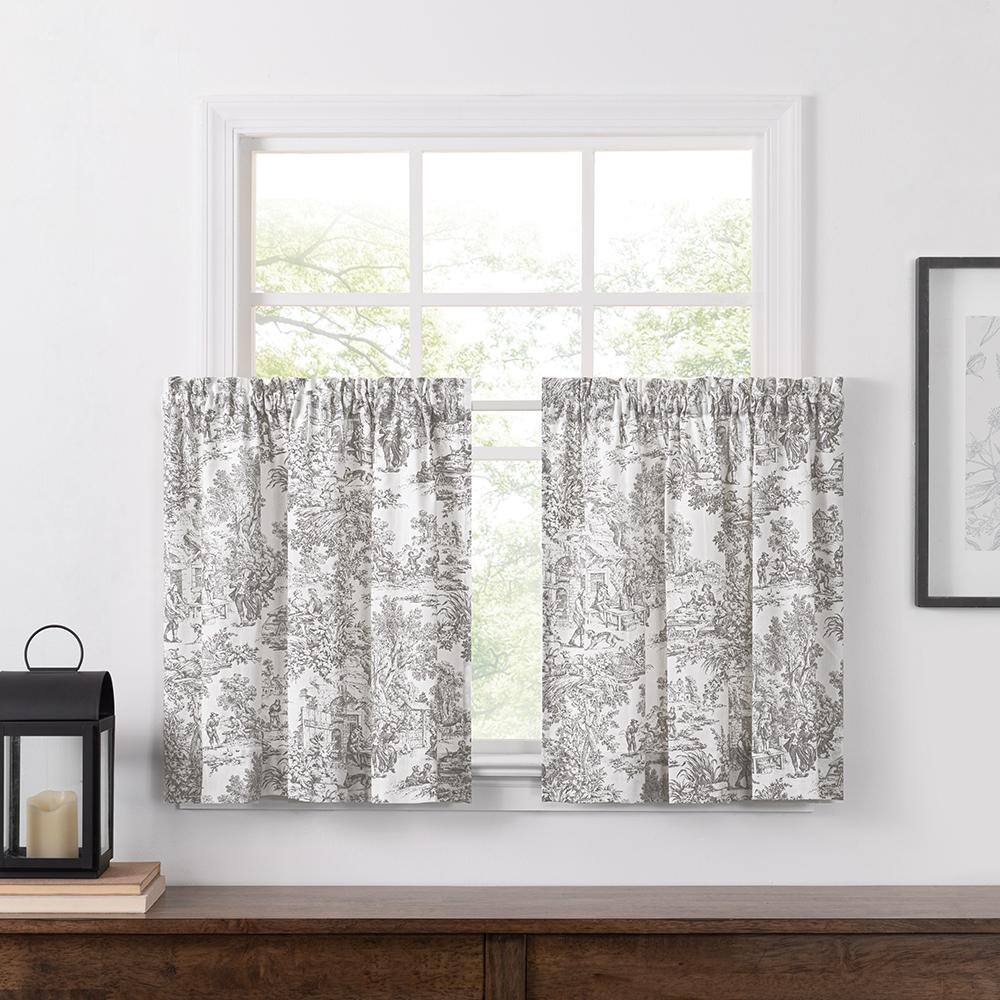 Angle. Ellis Curtain - Ellis Curtain Victoria Park Toile Room Darkening Window Rod Pocket Pair Set With 2 Tiers - 2-Piece - 68x84" Blue - Blue.