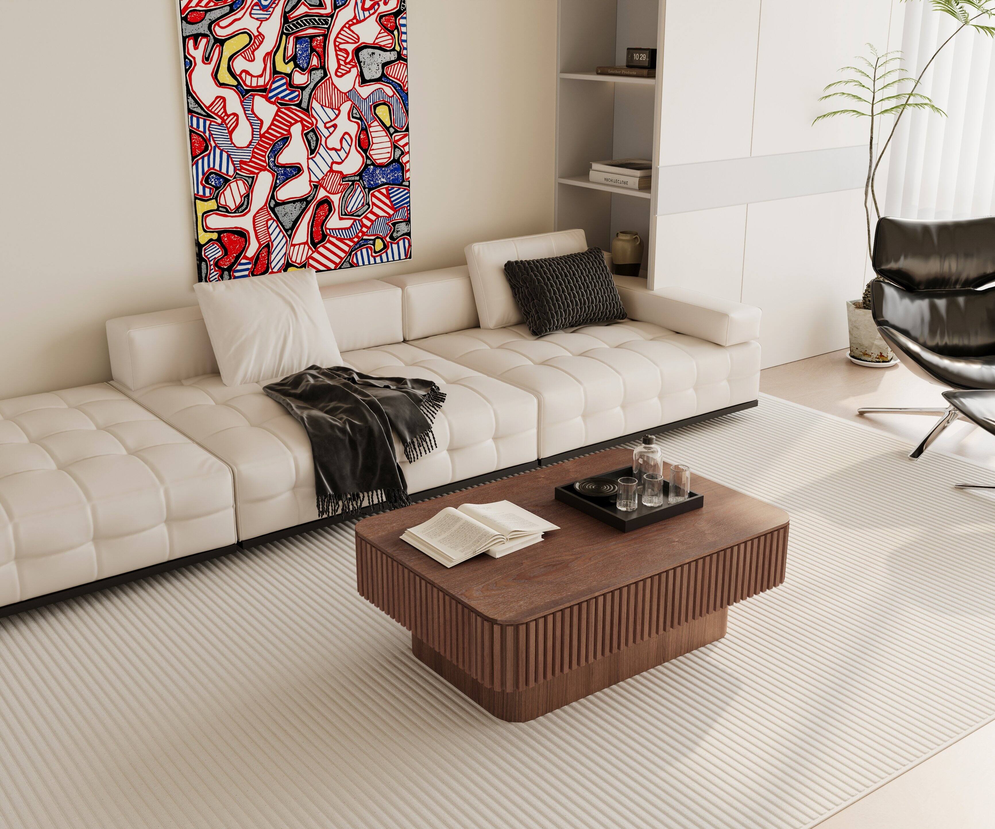 Alt View 1. Loheer - Loheer Walnut Lift Top Coffee Table Fluted Wood Storage Center Table Adjustable Height - Walnut.