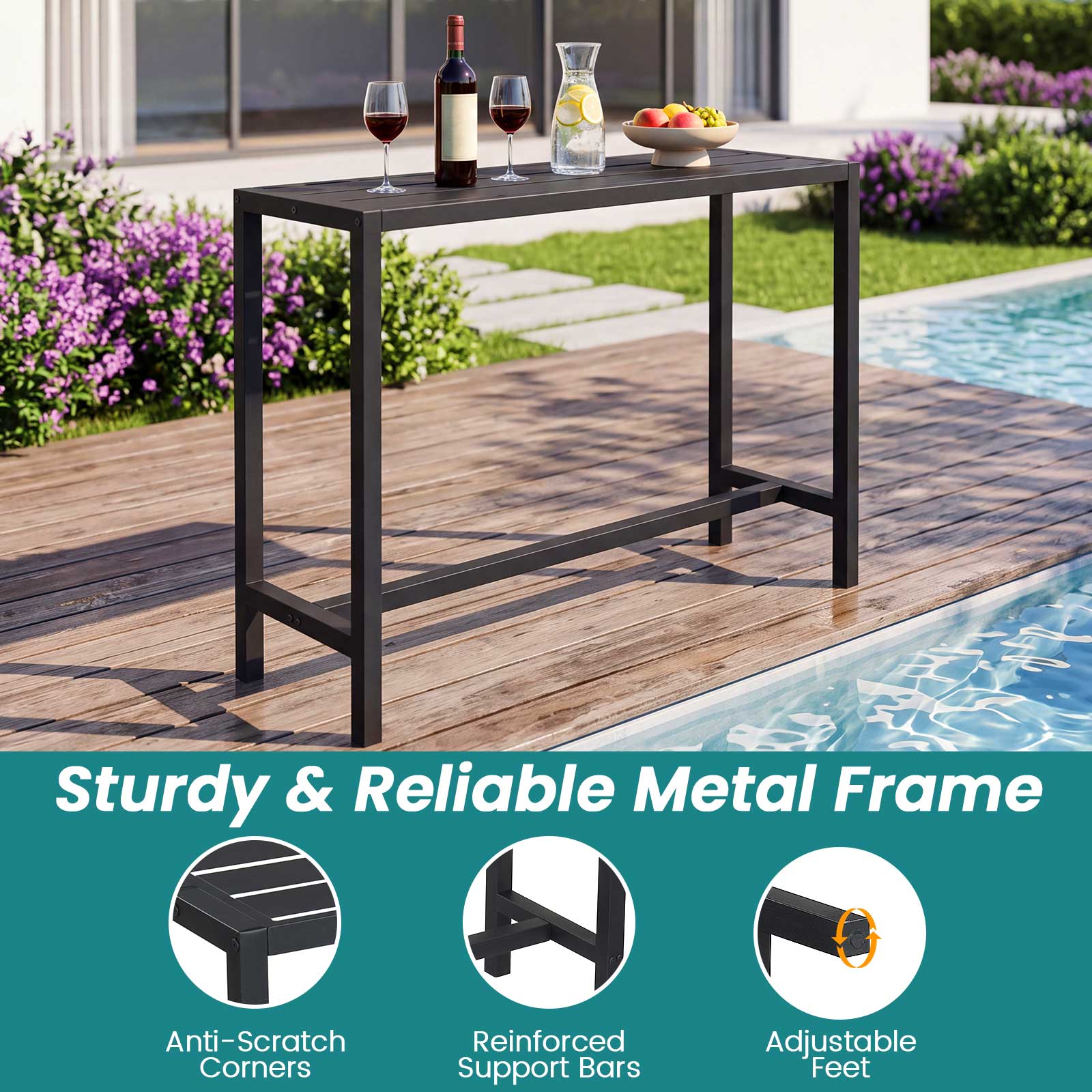 Sturdy & Reliable Metal Frame  
Anti-Scratch Corners  
Reinforced Support Bars  
Adjustable Feet