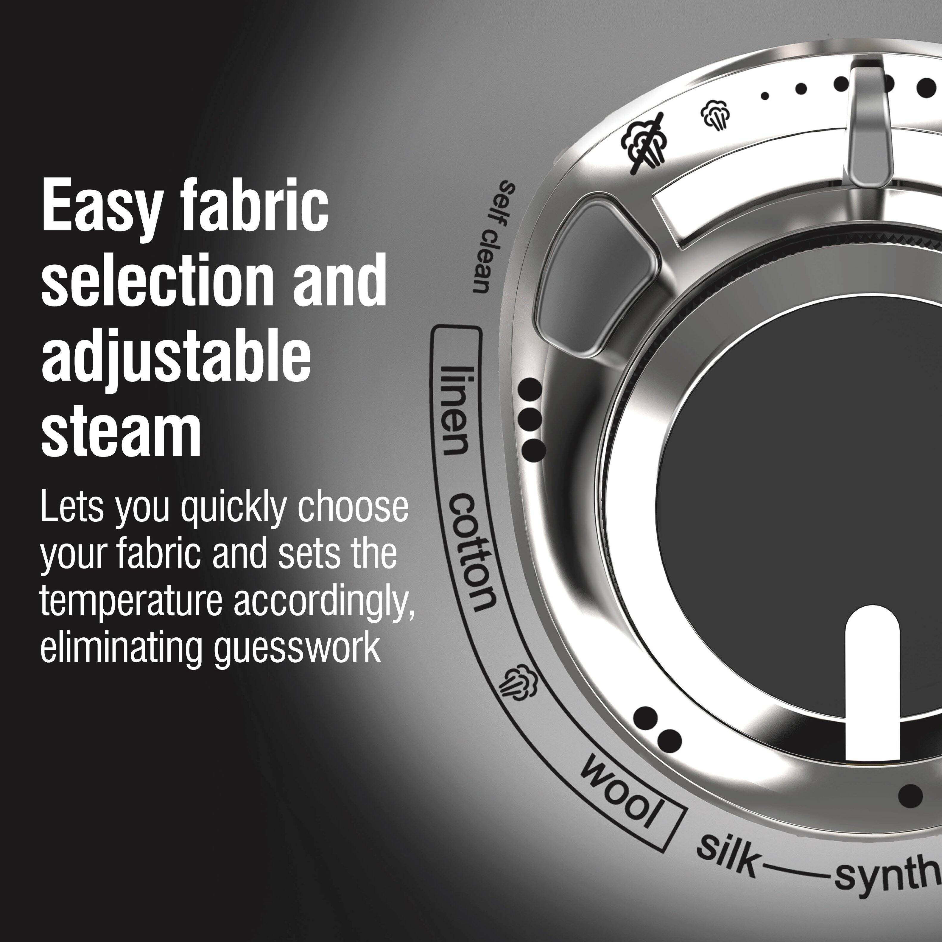 Easy fabric selection and adjustable steam

Lets you quickly choose your fabric and sets the temperature accordingly, eliminating guesswork