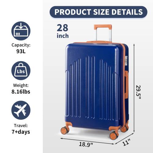 PRODUCT SIZE DETAILS  
28 inch  
Capacity: 93L  
Weight: 8.16lbs  
Travel: 7+days  
29.5"  
18.9"  
11"