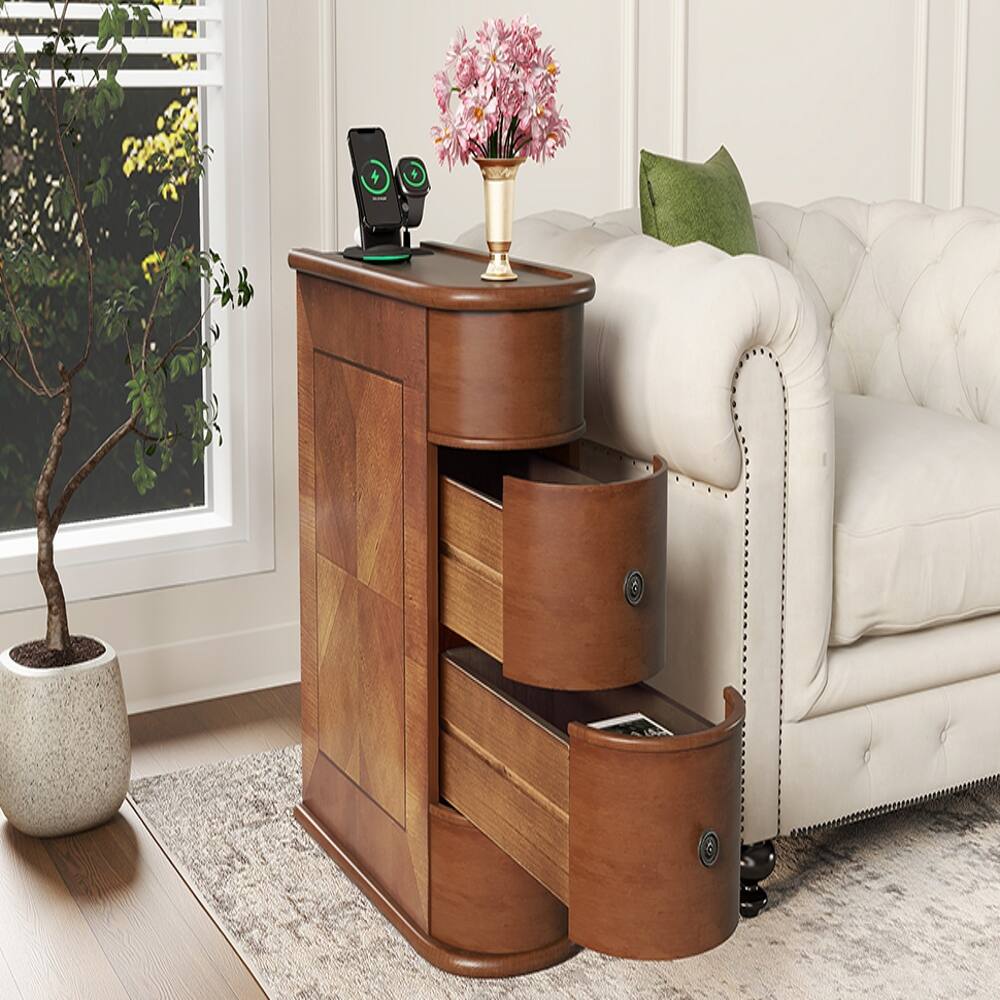 Alt View 9. Loheer - Loheer End Table with Charging Station Sofa Side Table Walnut - Walnut.