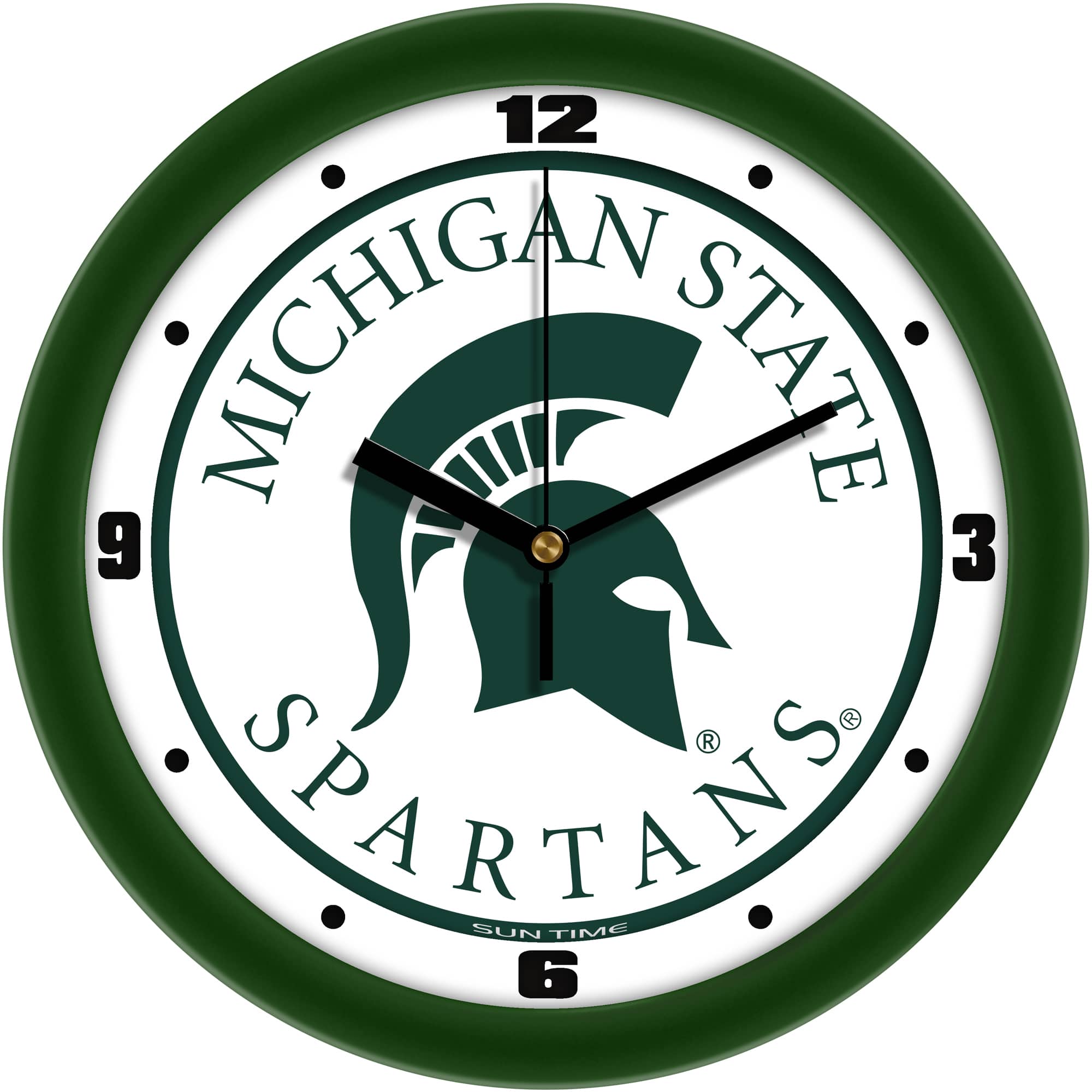 MpDirect - Michigan State Spartans 11.5'' Suntime Premium Glass Face Traditional Logo Wall Clock - Multicolor