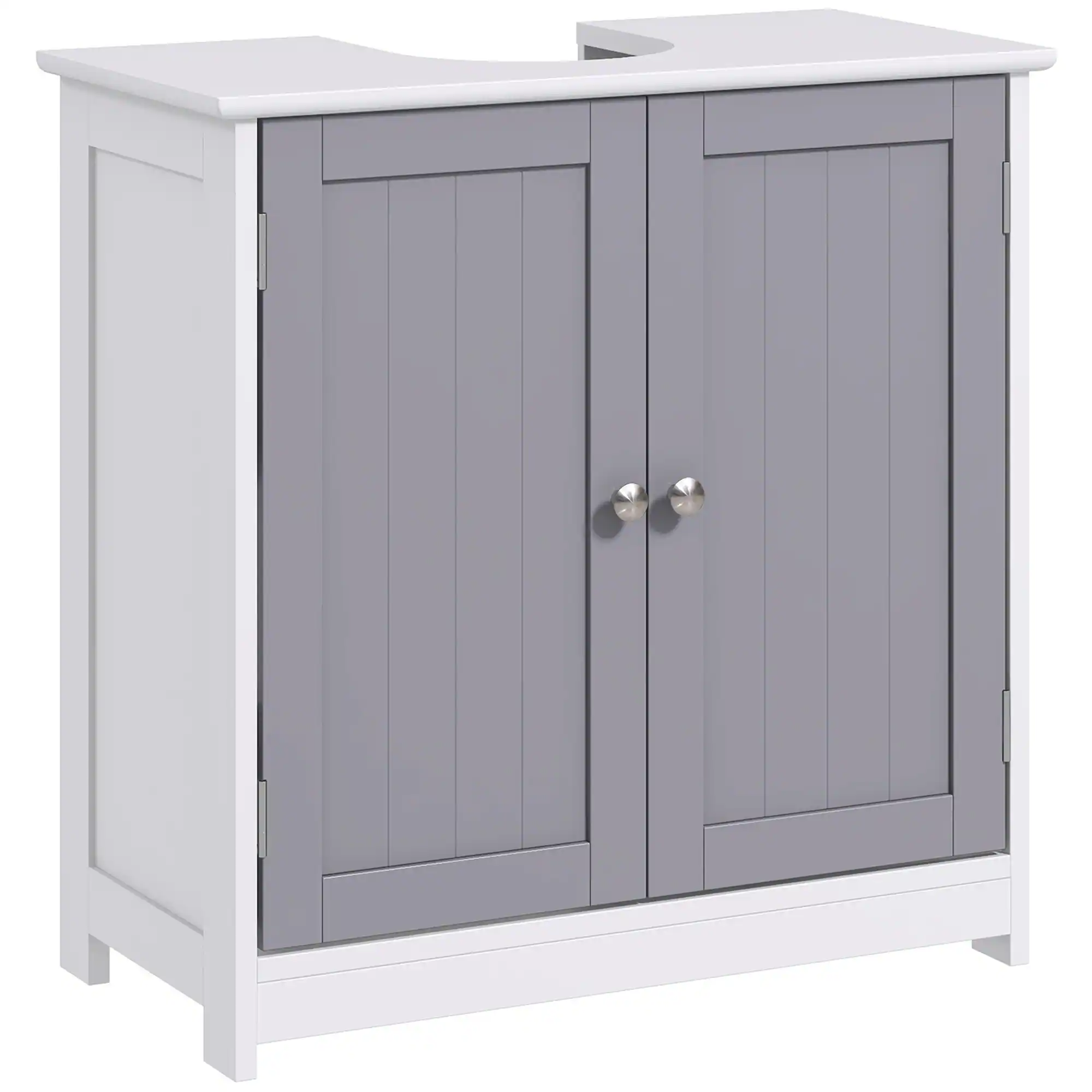 Front. Kleankin - Pedestal Sink Storage Cabinet, Vanity Base Cabinet, Under Sink Bathroom Cabinet with U-Shape Cut-Out - White and Gray.
