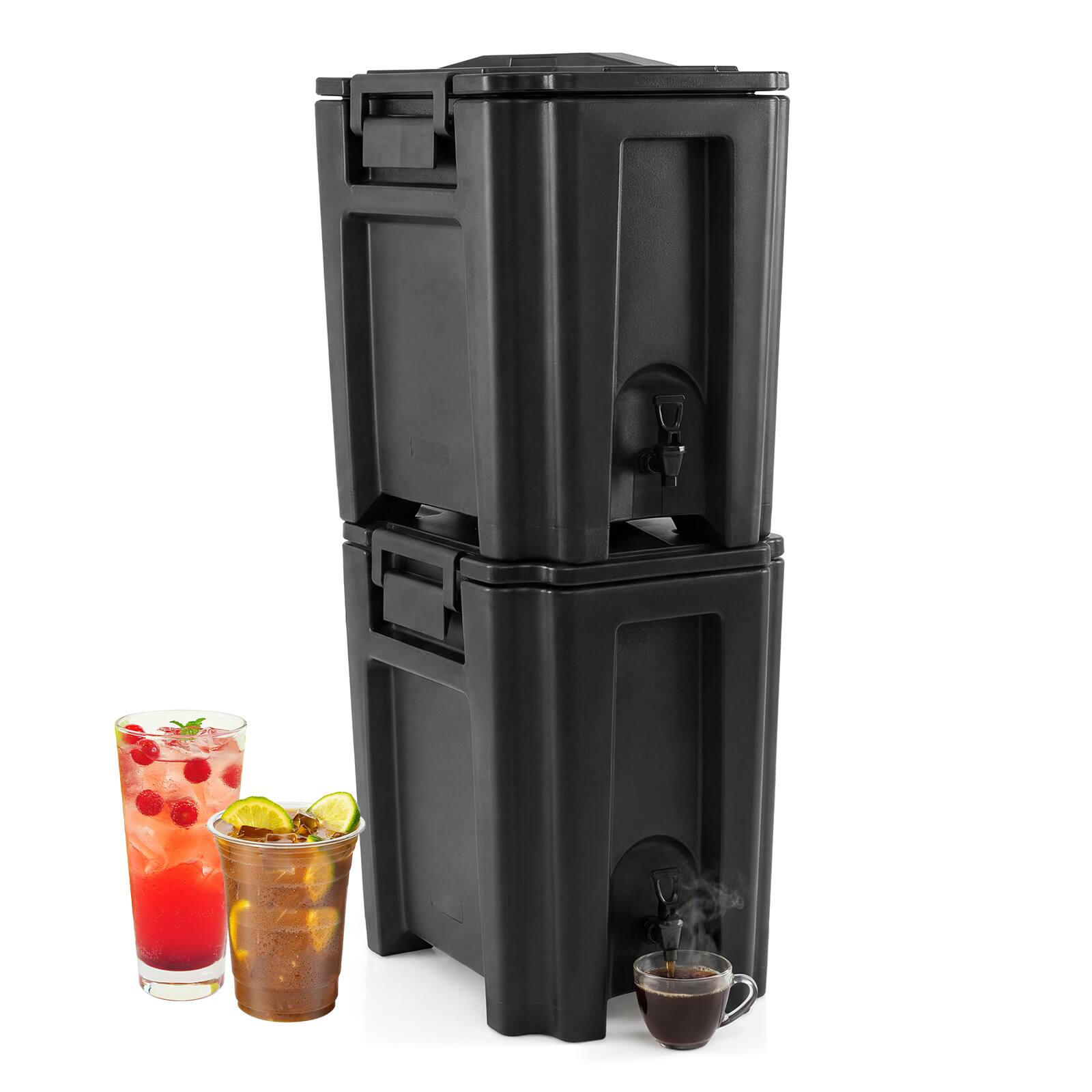 Front. Costway - Costway 2 PCS 13.2 Gal Insulated Beverage Dispenser with Handles & Two-Stage Faucet - Black.