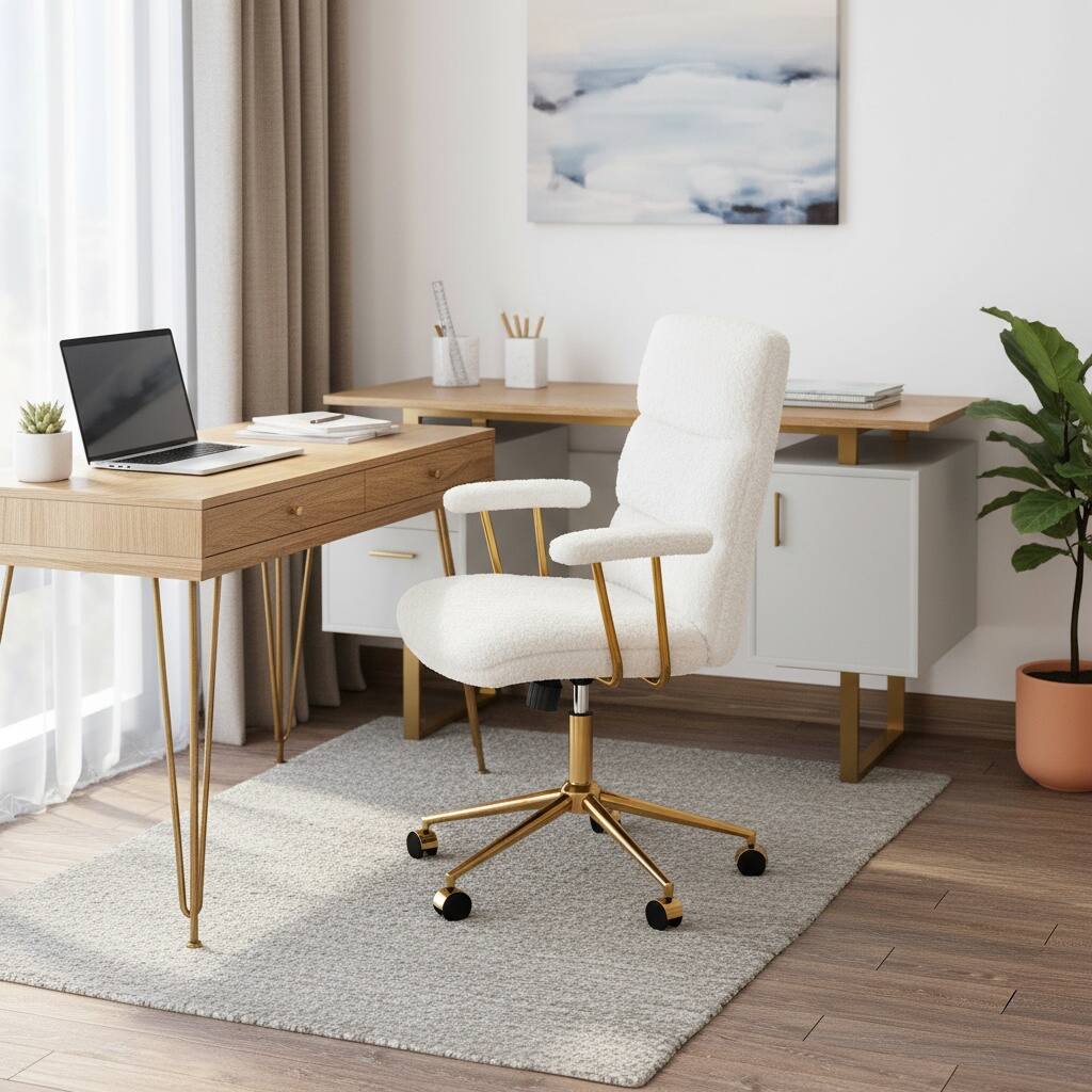 Alt View 6. Forest'nSky - White Gold Boucle Fabric Office Chair, Height Adjustable Ergonomic Desk Chair with Armrests - White.