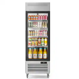 Coolake - 27" Glass Door Commercial Display Refrigerator, 23 Cu. Ft Reach-In Merchandiser Refrigerator - Stainless Steel