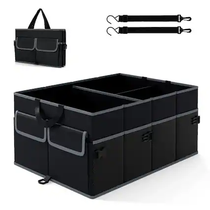 Front. Mondawe - 13 Gal Car Trunk Organizer with Removable Divider and 6 Pockets Collapsible - Black.