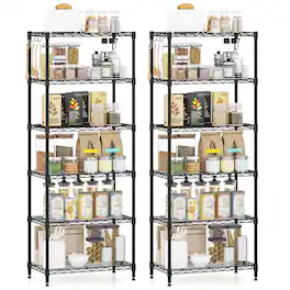 Costway - 2 PCS Metal Storage Shelving Unit 900 LBS Storage Organizer with V-Shaped Rack - Black