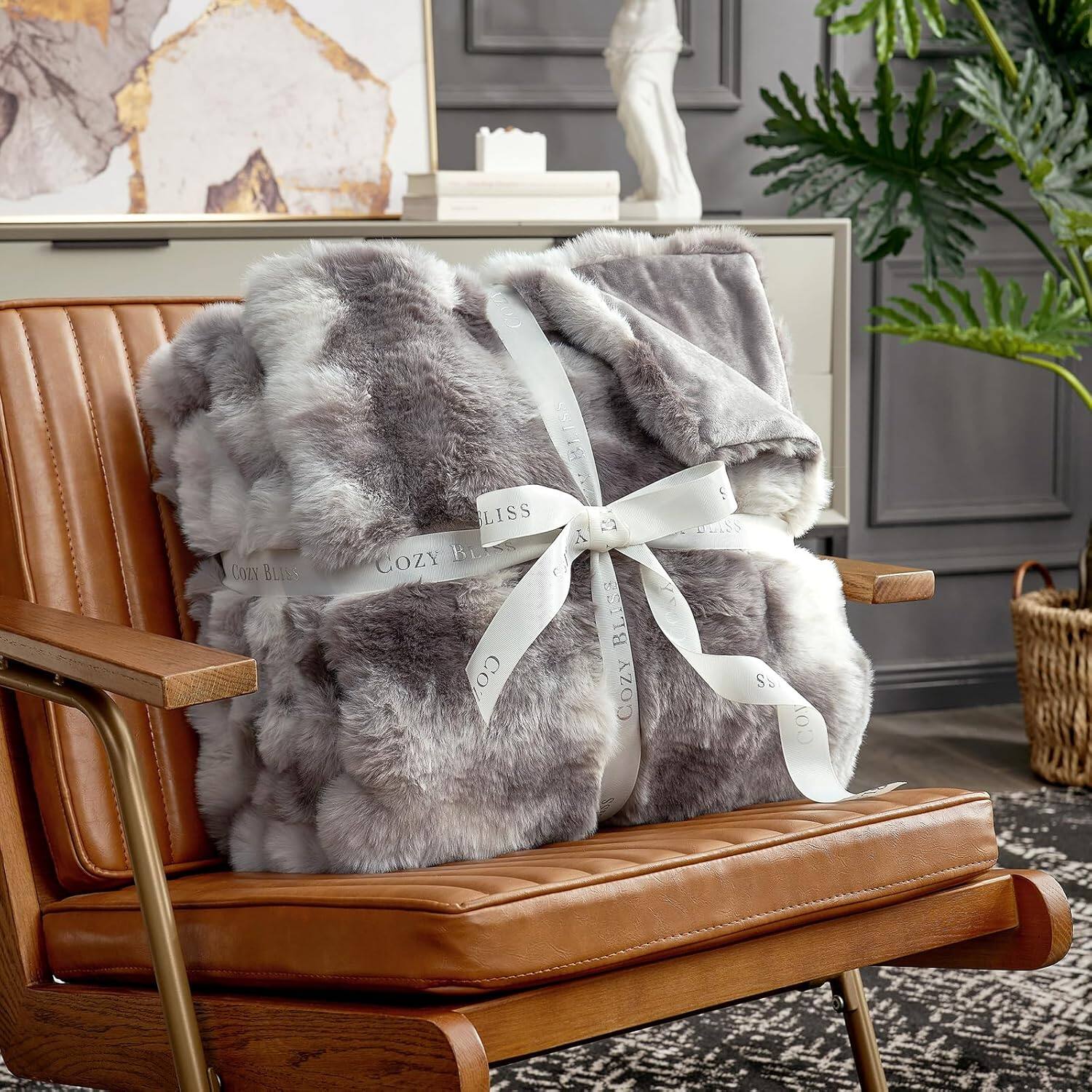 blue Paaaawaters Cozy Bliss Faux Fur Throw Blanket for Couch, Fuzzy ...