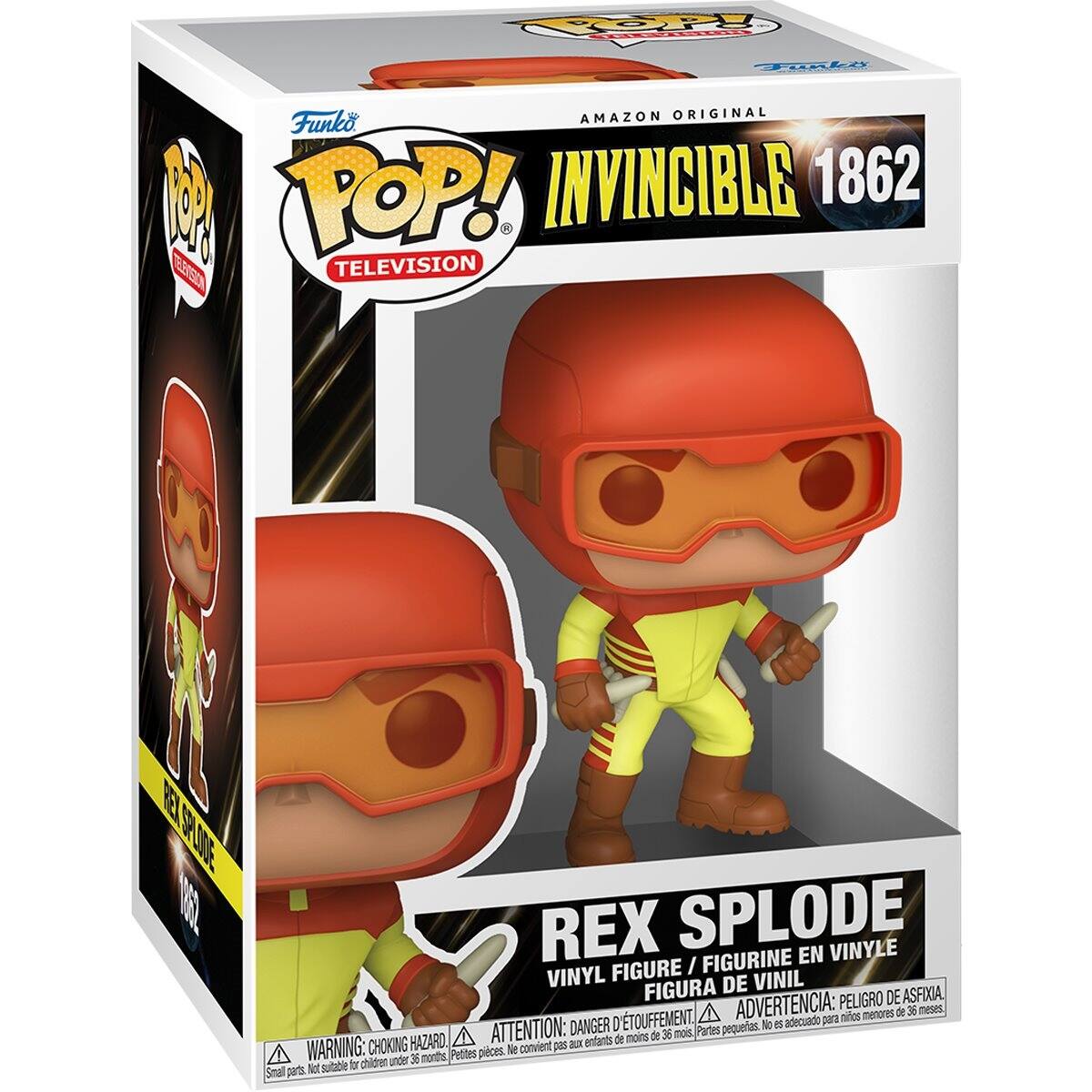 Ca FOPT PET Tonke AMAZON ORIGINAL Funko 2 POP! INVINCIBLE 1862 BA TELEVISION L9 OOR M REX SPLODE FIGURINE EN VINYLE FIGURE I VINYL DE VINIL FIGURA PELIGRO DE ASFIXIA D'TOUFFEMENT ADVERTENCIA: para mios menores de 36 meses DANGER pequetas. No adecuado HAZARD. ATTENTION: DX entants de moins de 36 mois. Partes WARNING: CHOKING Petites pices. convient pas chidren under 36 noths Not subable b Smal parts