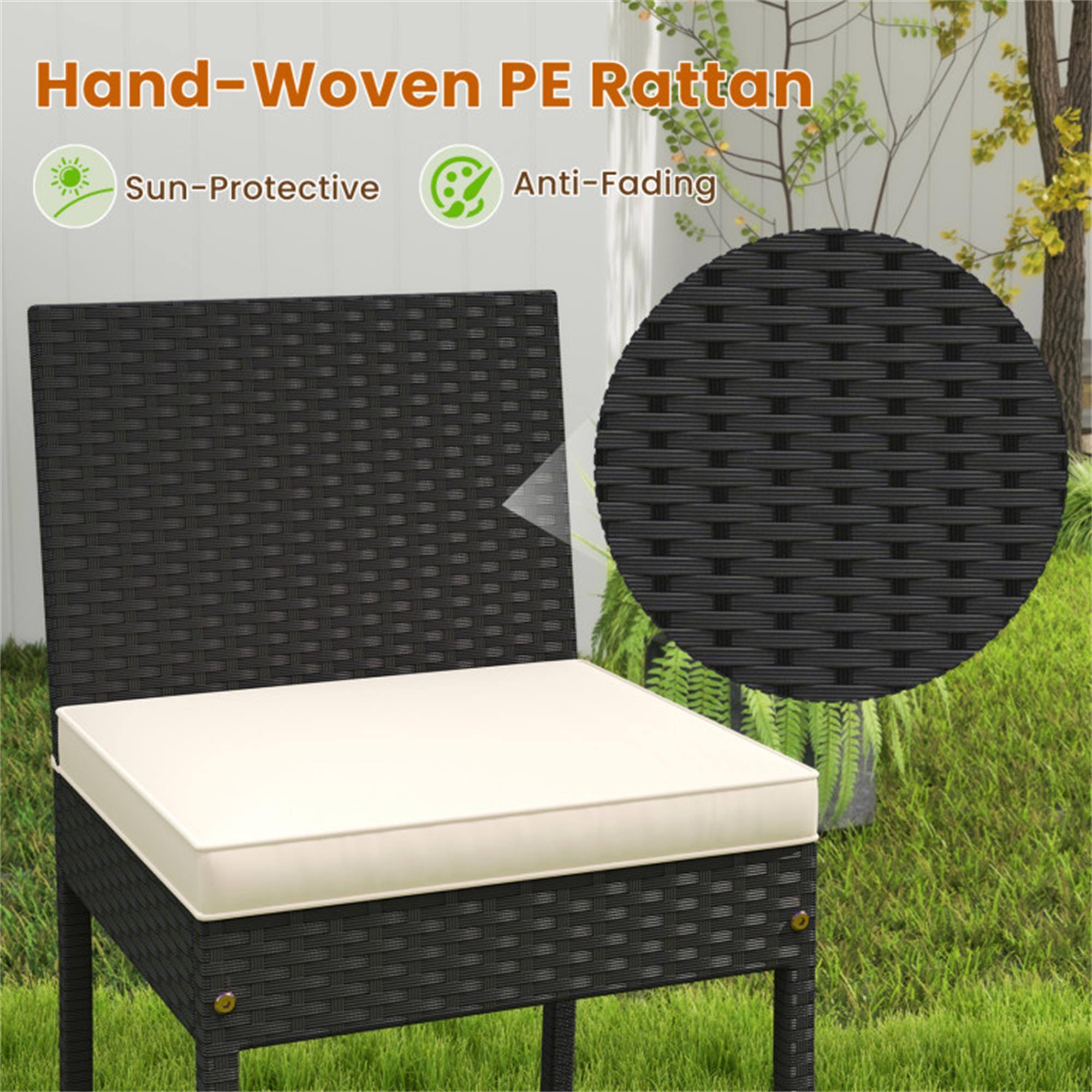 Hand-Woven PE Rattan  
Sun-Protective  
Anti-Fading