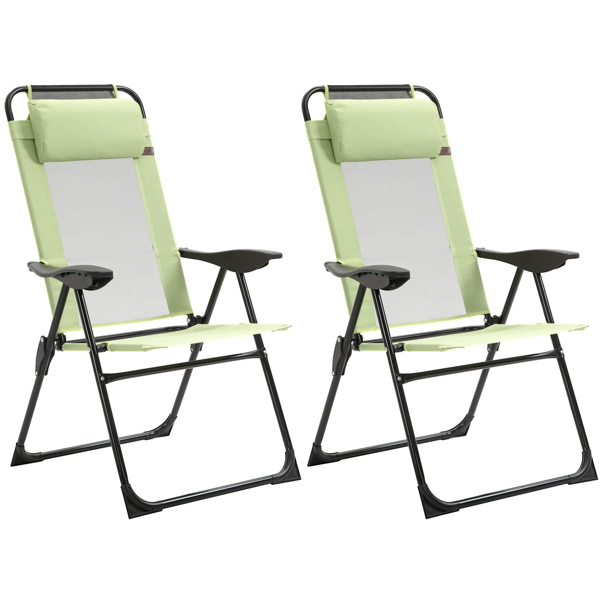 Outsunny - Set of 2 Portable Folding Outdoor Recliners w/ Adjustable Backrest - Green