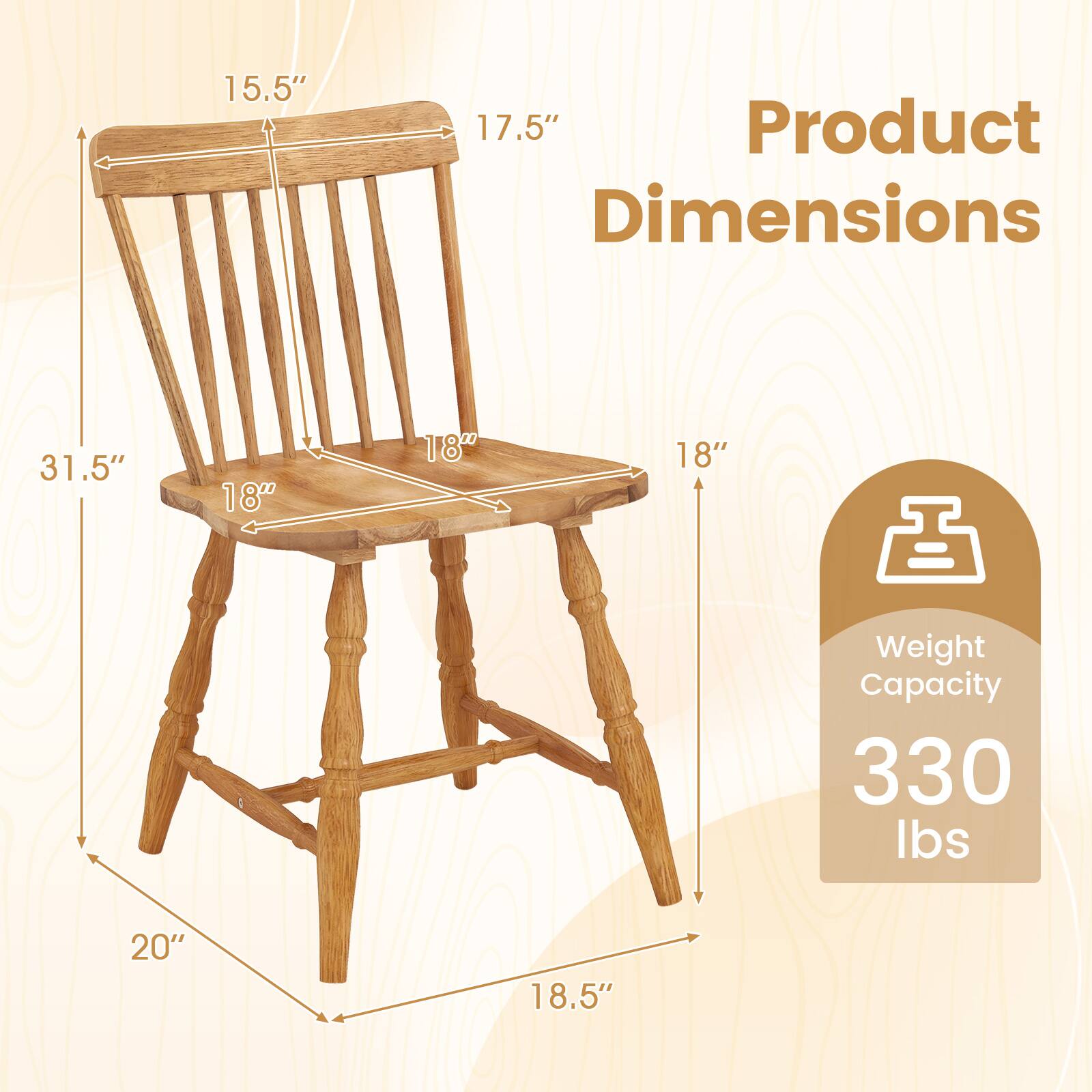 15.5" 17.5" 31.5" 18" 18" 18" 20" 18.5"  
Product Dimensions  
Weight Capacity 330 lbs