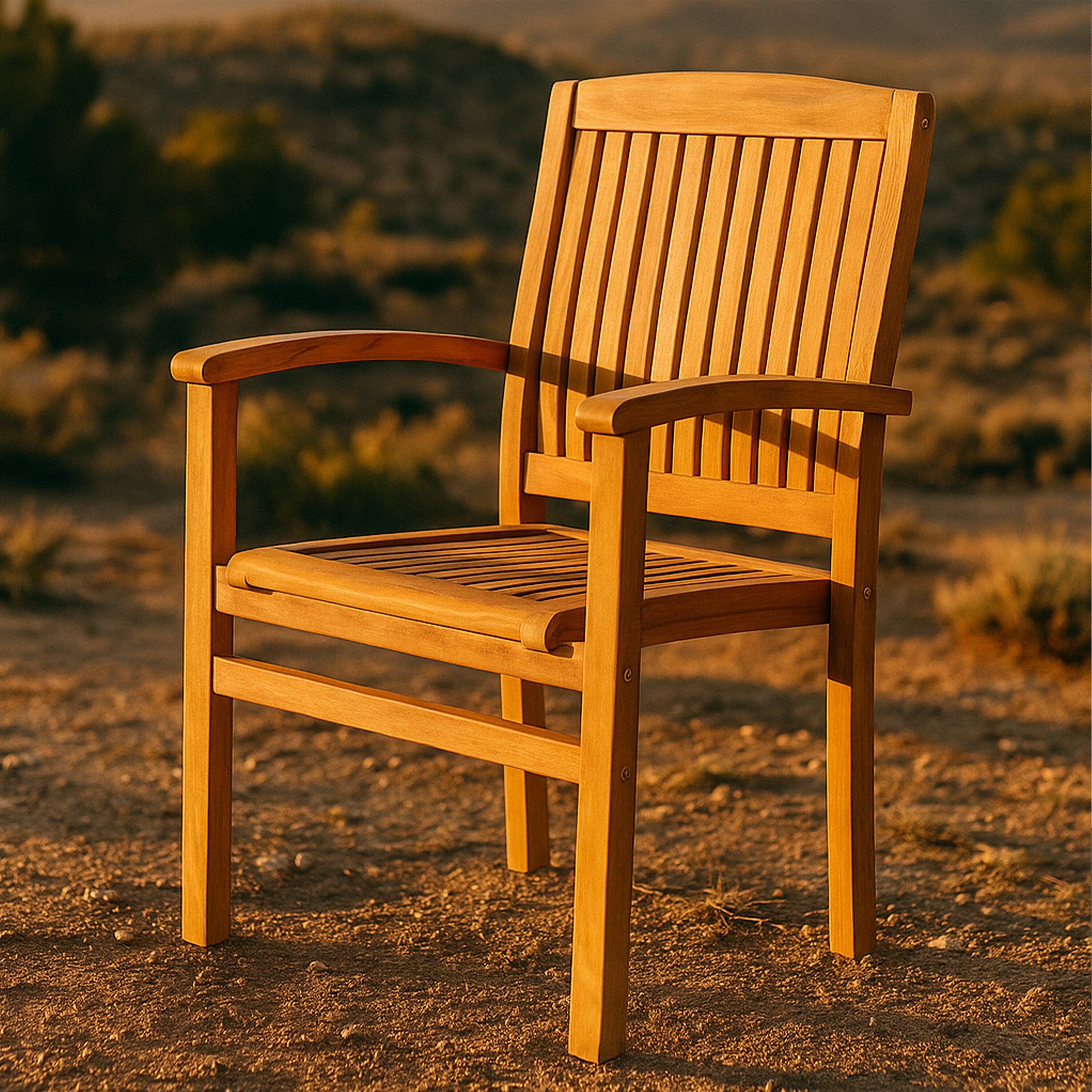 Alt View 8. Sunnydaze - Solid Teak Wood Stackable Outdoor Dining Armchair - Light Brown.