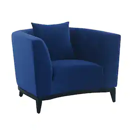 Armen Living - Melange Blue Velvet Upholstered Accent Chair with Black Wood Base - Gray