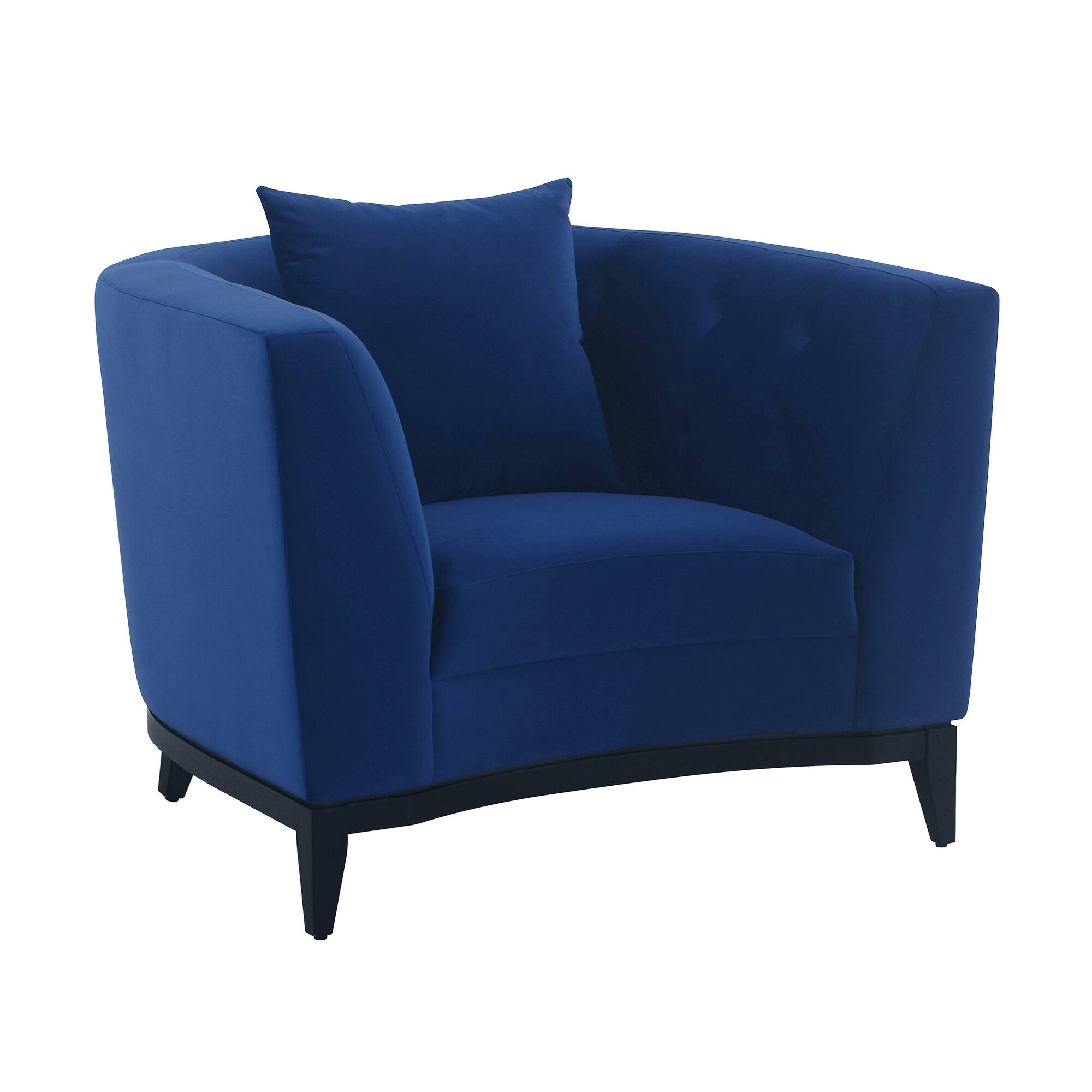 Front. Armen Living - Melange Blue Velvet Upholstered Accent Chair with Black Wood Base - Gray.