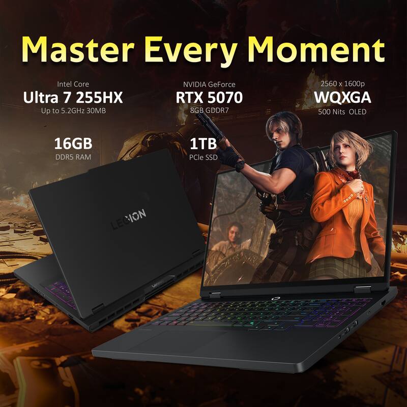 Master Every Moment  
Intel Core Ultra 7 255HX  
Up to 5.2GHz 30MB  
NVIDIA GeForce RTX 5070  
8GB GDDR7  
16GB DDR5 RAM  
1TB PCIe SSD  
2560 x 1600p WQXGA  
500 Nits OLED