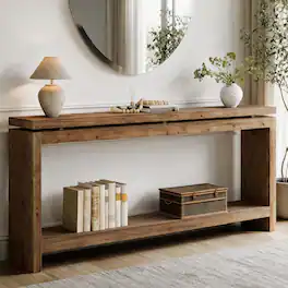 Tribesigns - 63" Solid Wood Console Table for Entryway, Rustic Farmhouse - Rustic Brown