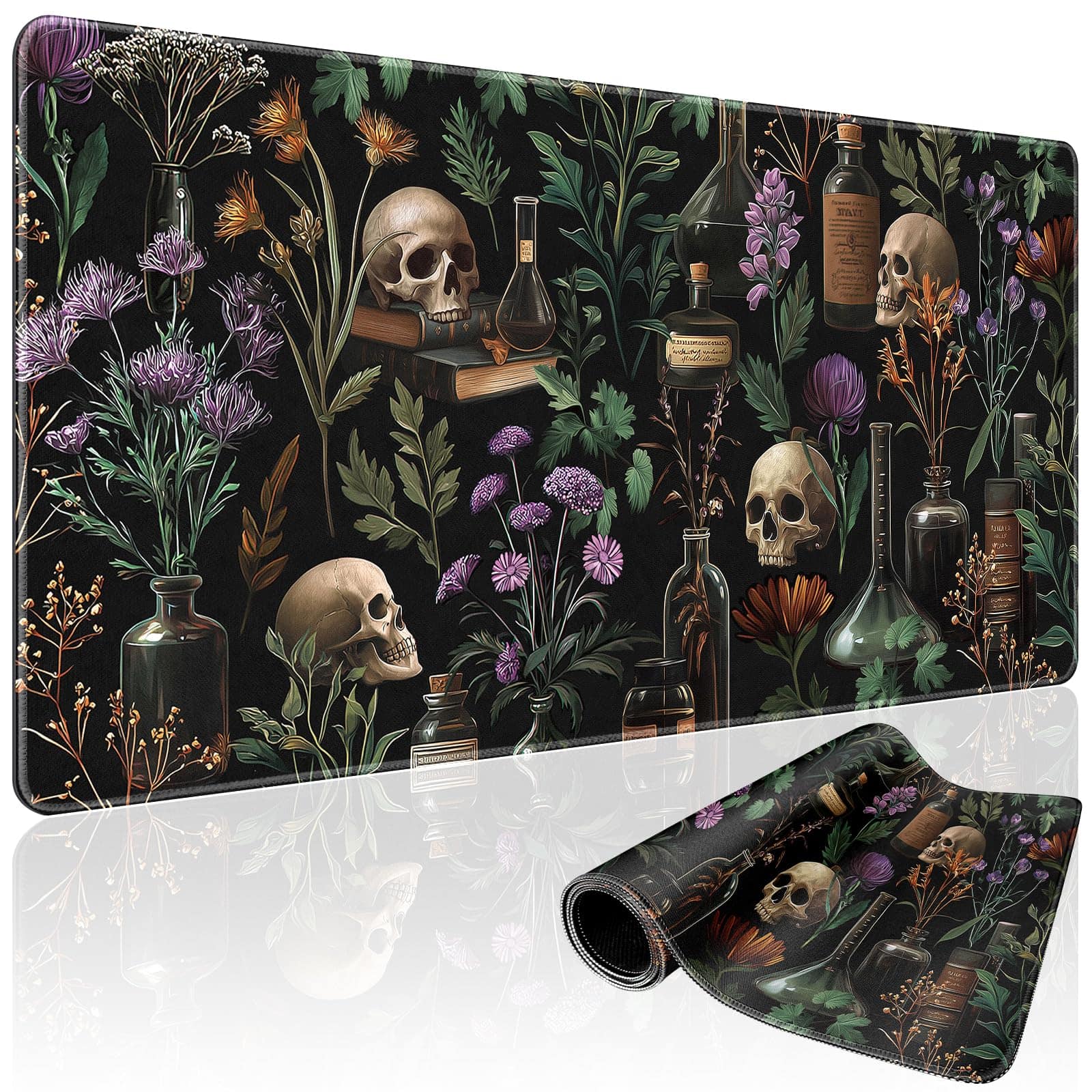 Frangdom - Gothic Library Desk Mat Vintage Bookshelf Mouse Pad 31.5"x15.7" - Gothic Vintage Flower