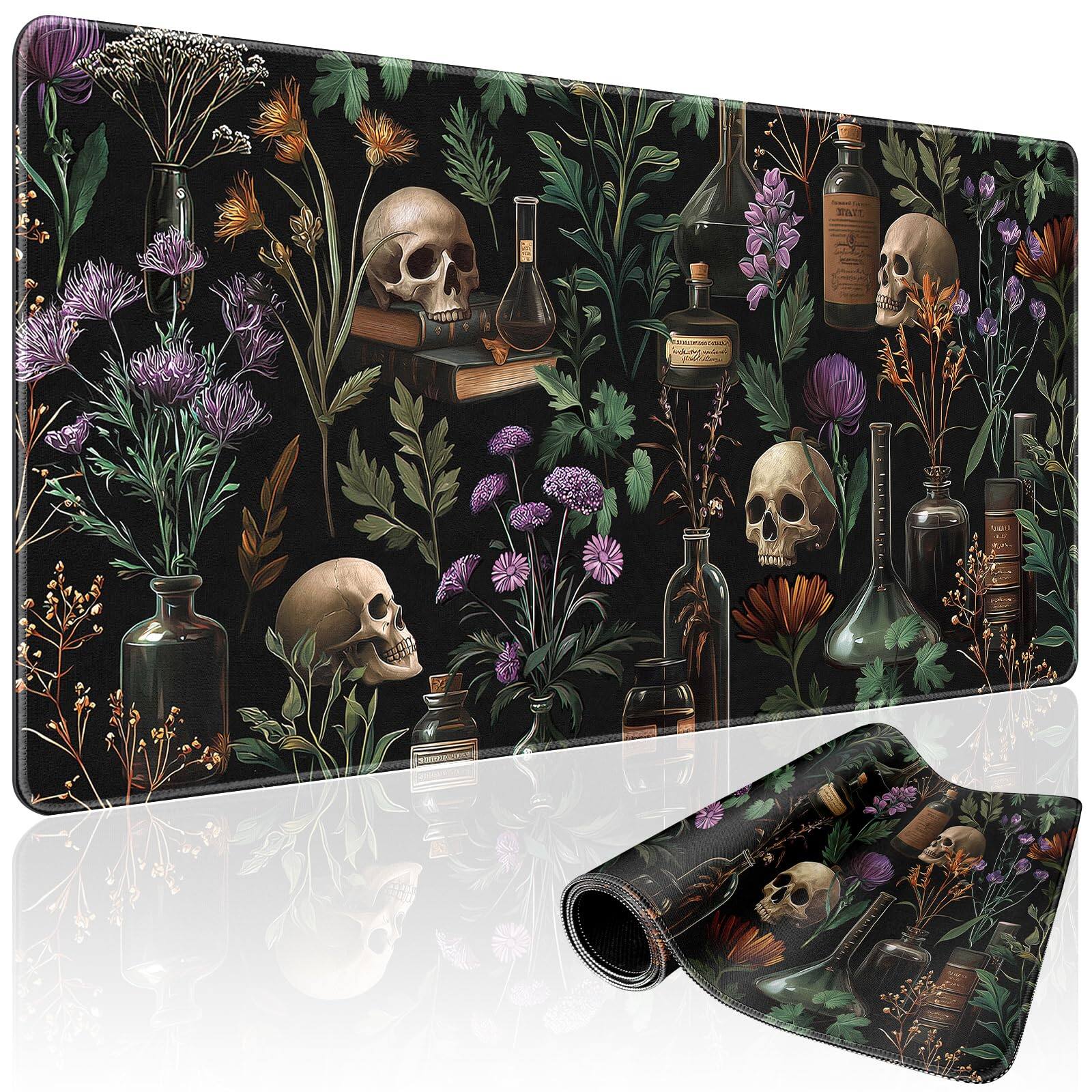 Front. Frangdom - Gothic Library Desk Mat Vintage Bookshelf Mouse Pad 31.5"x15.7" - Gothic Vintage Flower.
