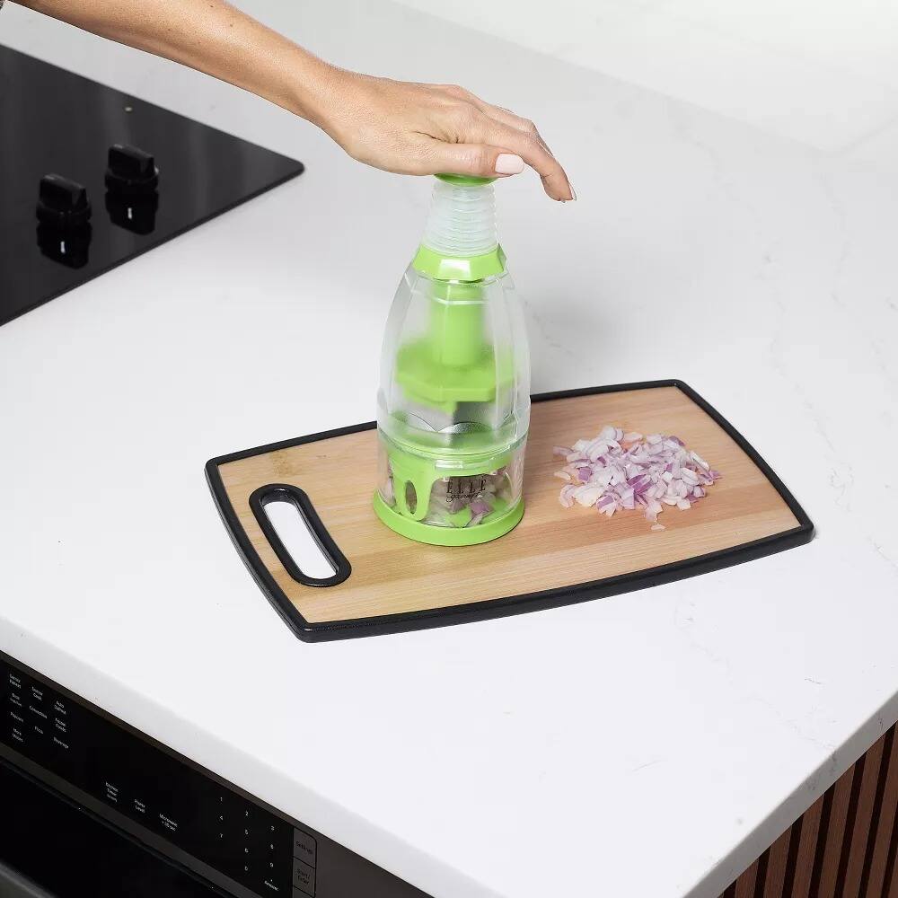 Left. Elle Decor - Manual Food Chopper, Vegetable Fruit Cheese and Nut Chopper with Anti-Skid Base, BPA Free and Dishwasher Safe - Green/Clear.