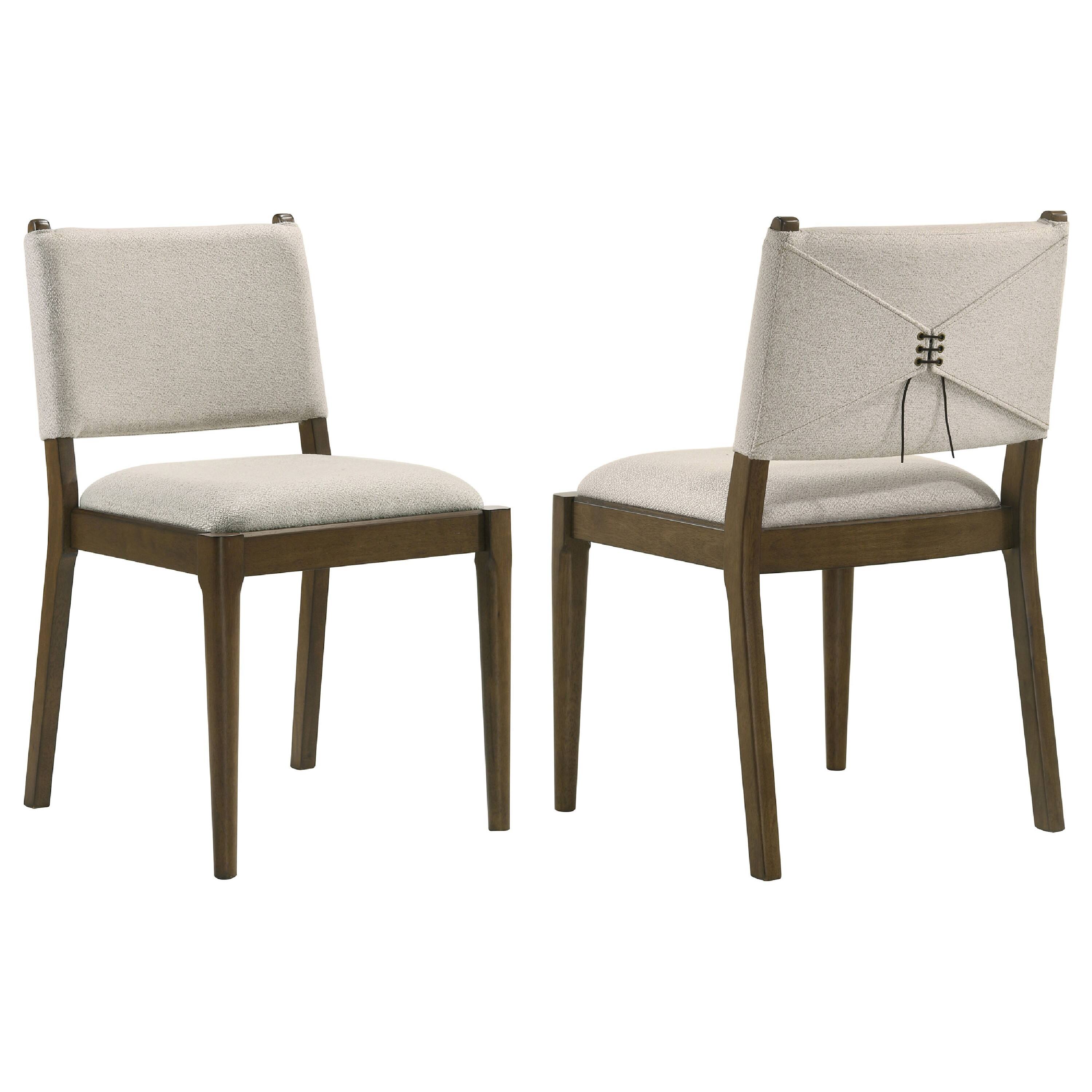 Front. Manhattan Lane - Clera Upholstered Dining Side Chair, Tie Details, Set of 2, Brown Wood - Brown.