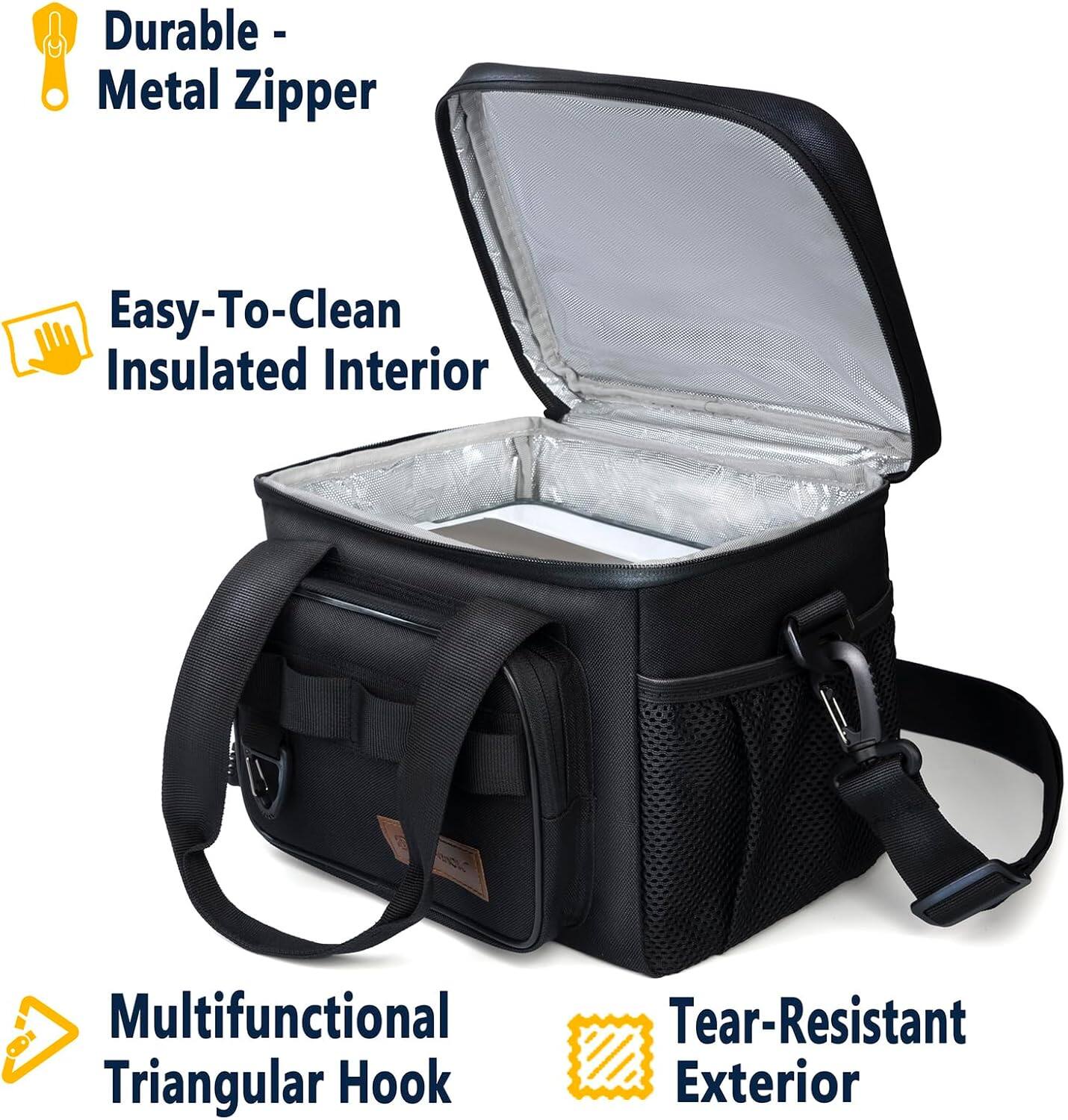 - Durable - Metal Zipper
- Easy-To-Clean Insulated Interior
- Multifunctional Triangular Hook
- Tear-Resistant Exterior