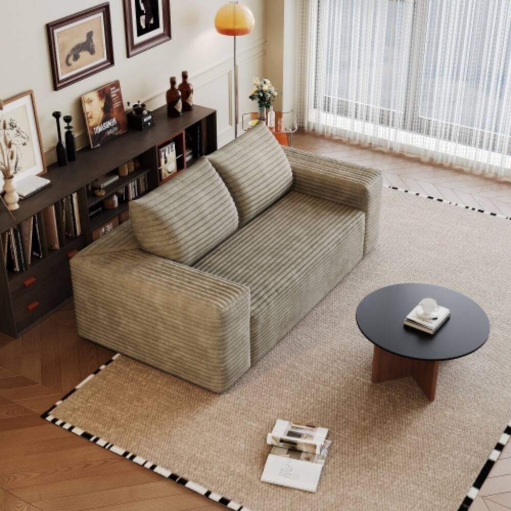 Left. LUCKY ONE - 63" 2-Seater Corduroy Deep Seat Loveseat Sofa No Assembly for Living Room Bedroom - Camel.