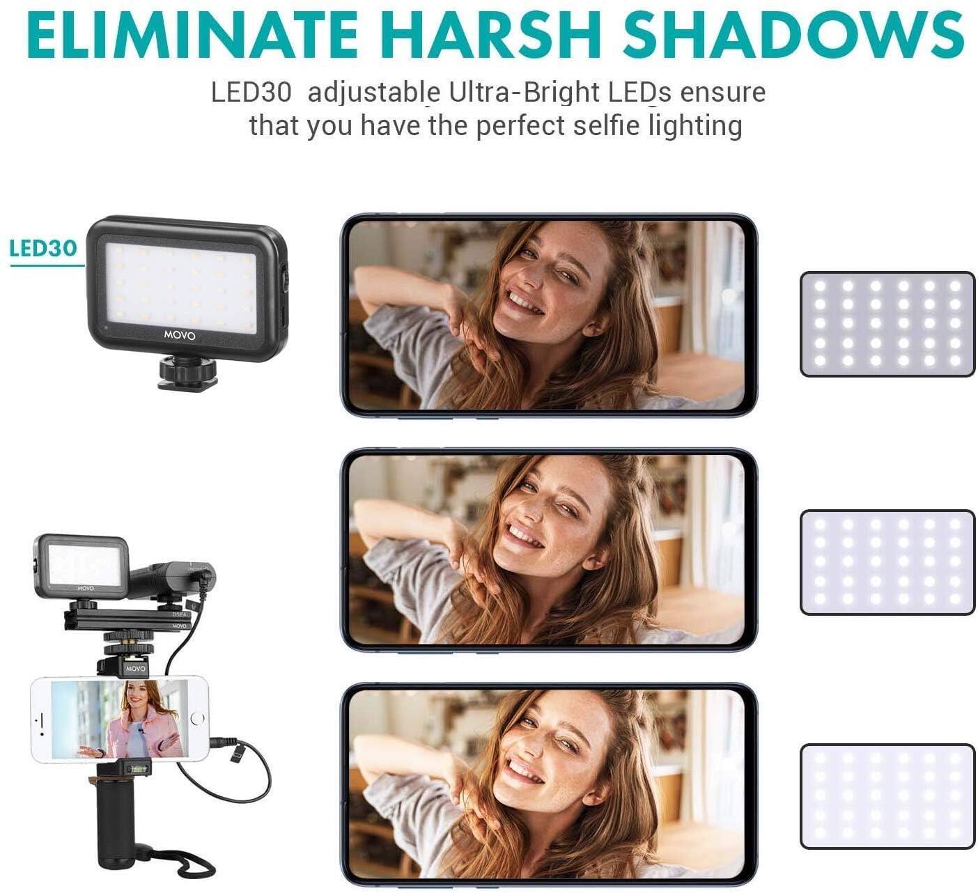 ELIMINATE HARSH SHADOWS

LED30 adjustable Ultra-Bright LEDs ensure that you have the perfect selfie lighting