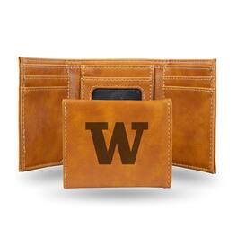 Rico Industries - Washington Huskies Laser Engraved Brown Synthetic Leather Trifold Wallet - Multi